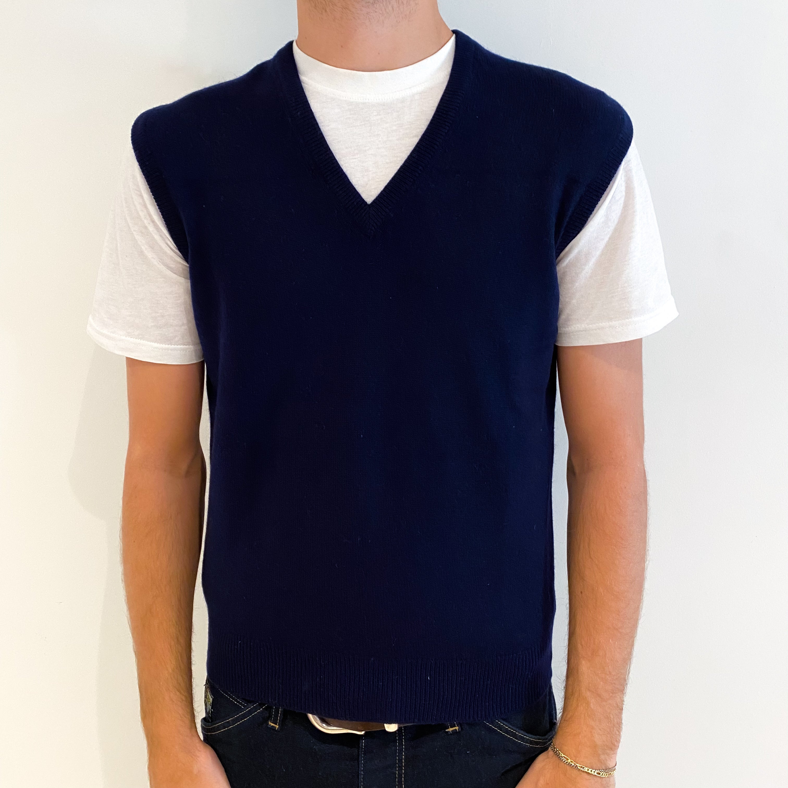 Men's Pringle Navy Blue  Cashmere V-Neck Tank Top Medium