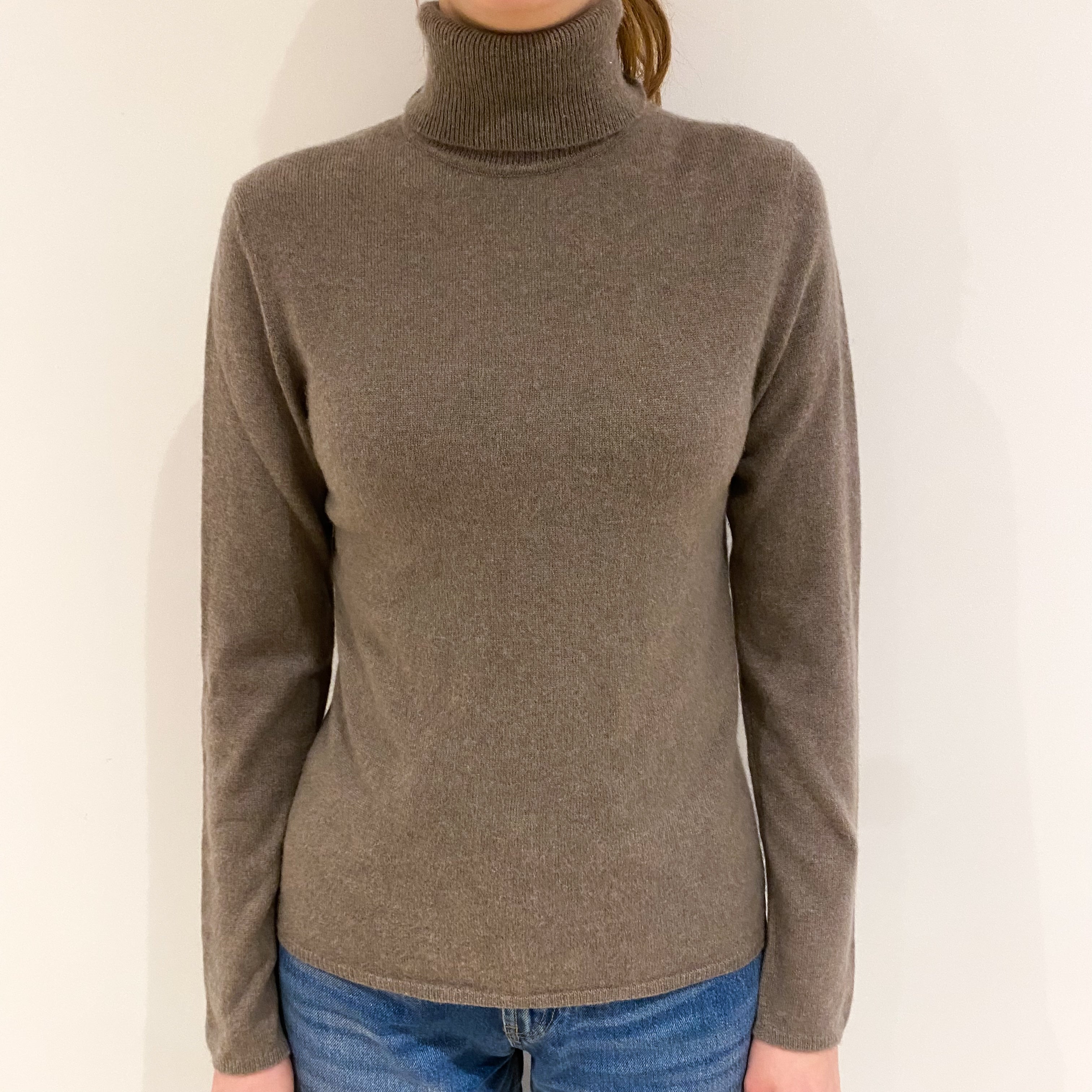 Mocha Brown Cashmere Polo Neck Jumper Extra Small