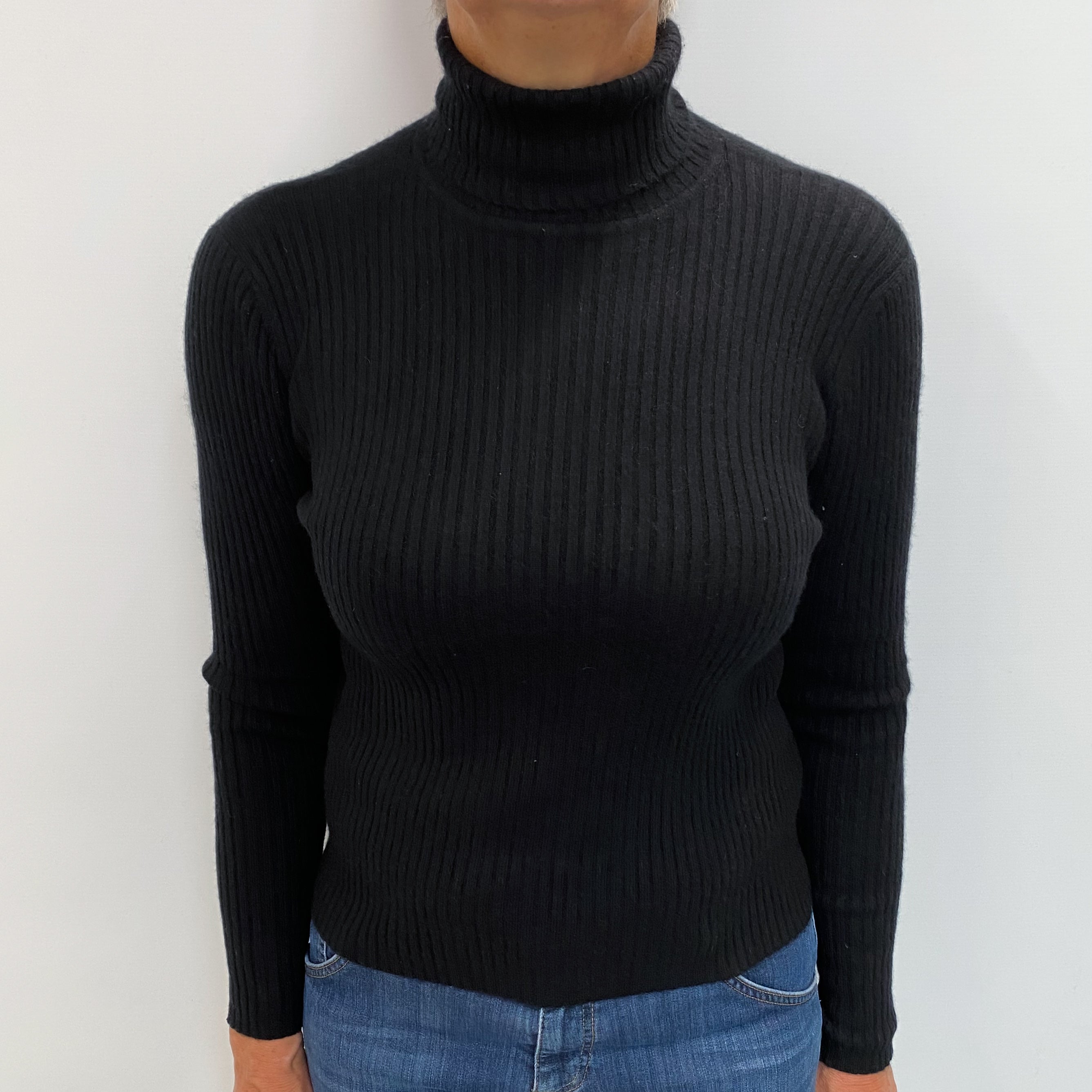 Black Cashmere Polo Neck Jumper Medium