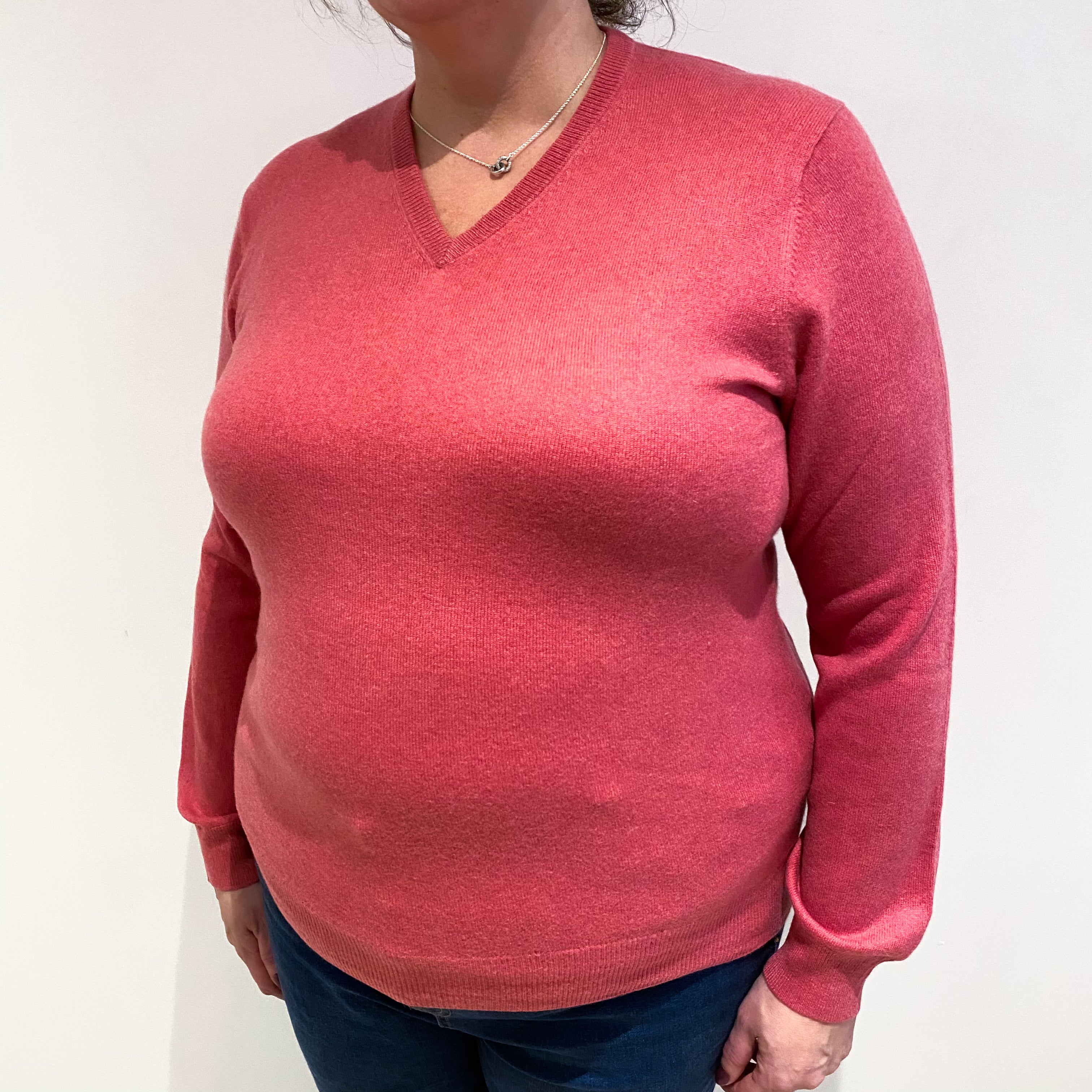 Loganberry Pink Cashmere V Neck Jumper Extra Large