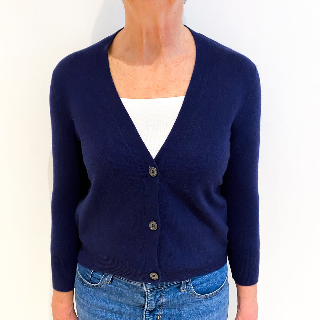 Navy Blue Cashmere V Neck Cardigan Medium