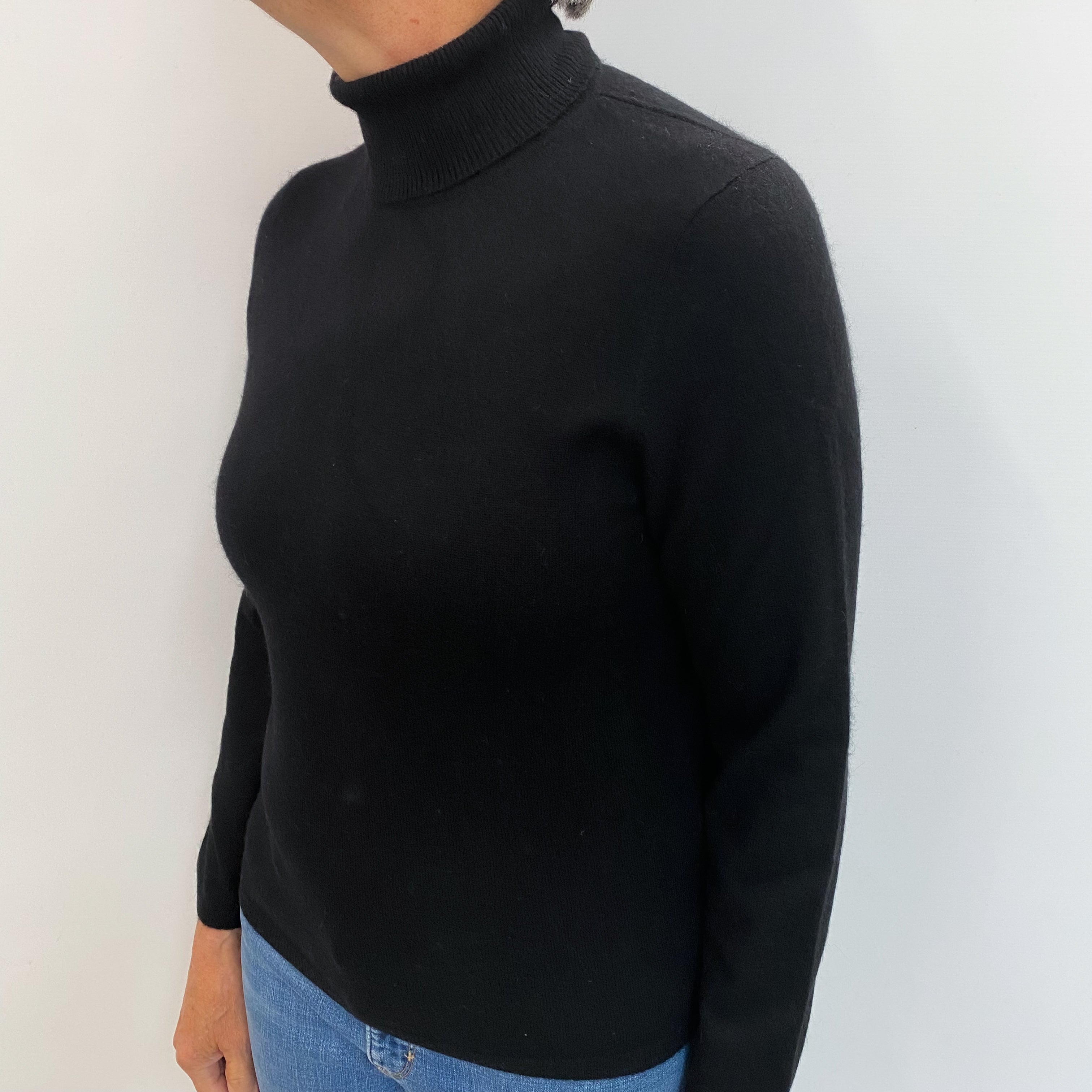 Black Cashmere Polo Neck Jumper Medium
