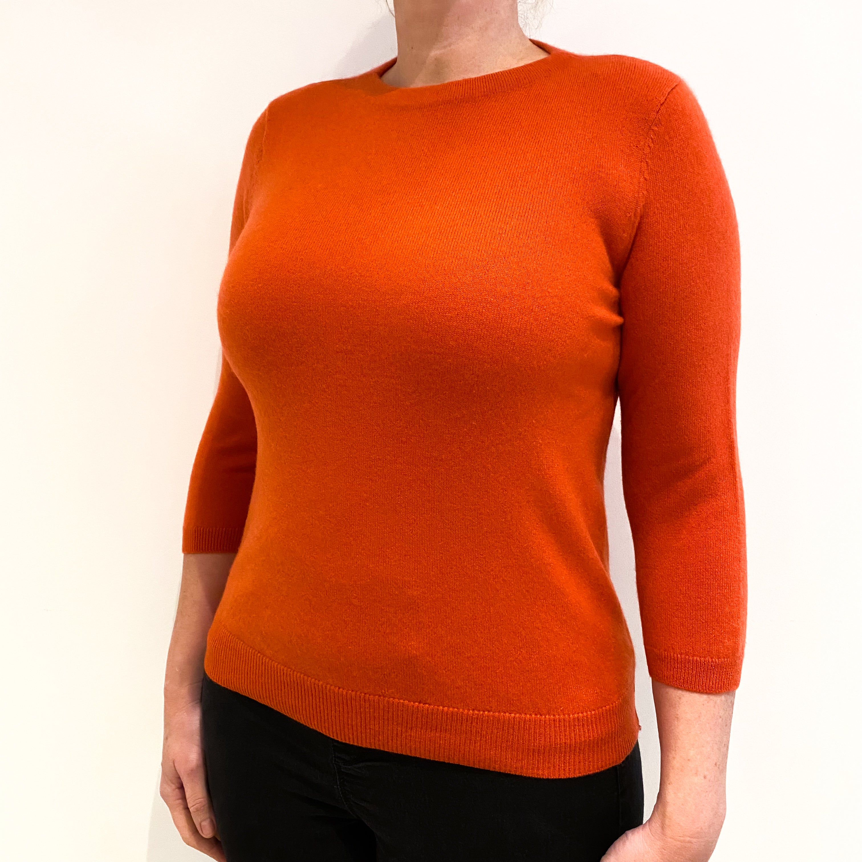 Pumpkin Orange 3/4 Sleeve Cashmere Slash Neck Jumper Large