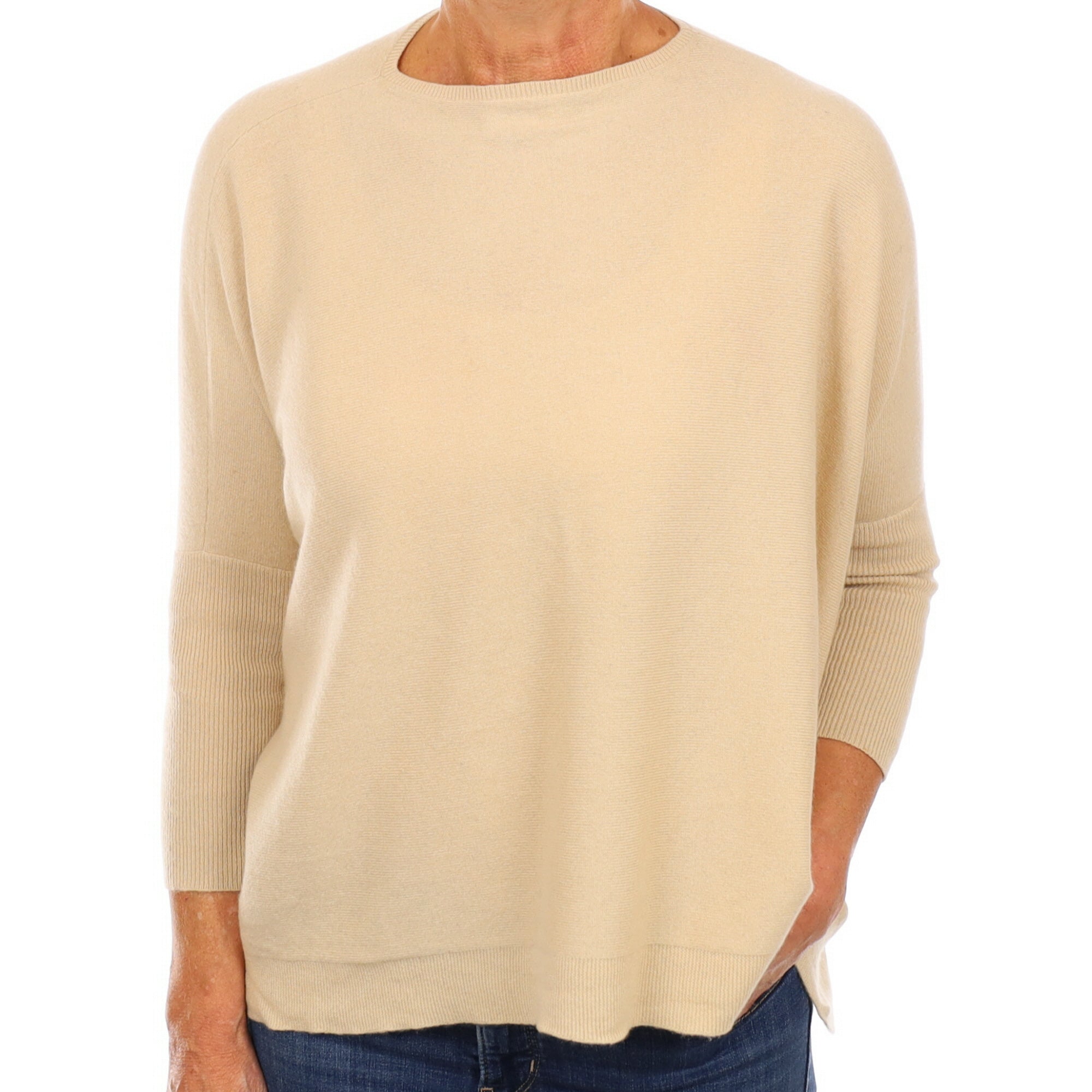 Sand Beige Cashmere Slouchy Crew Neck Jumper Medium