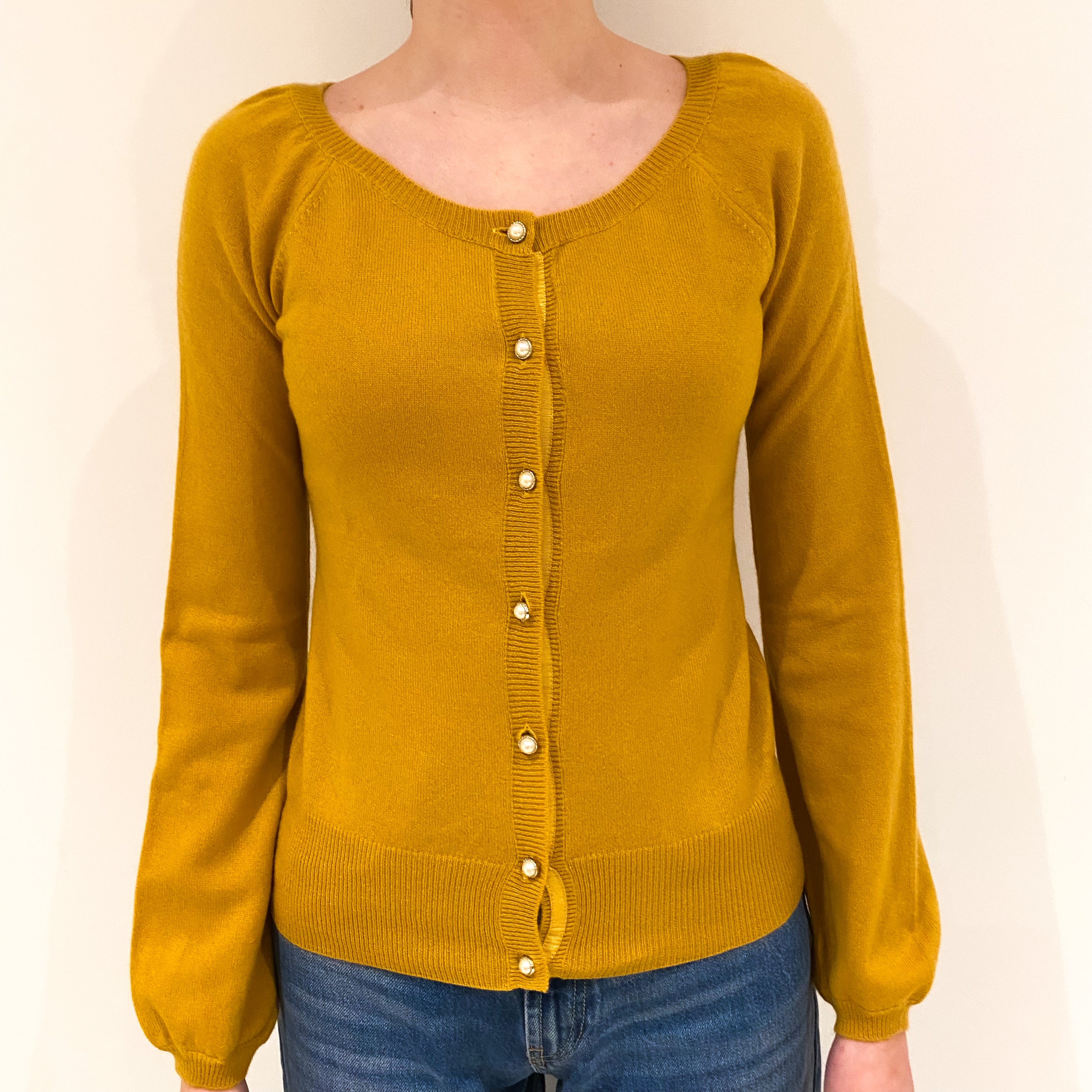 Mustard Yellow Cashmere Crew Cardigan Extra Small