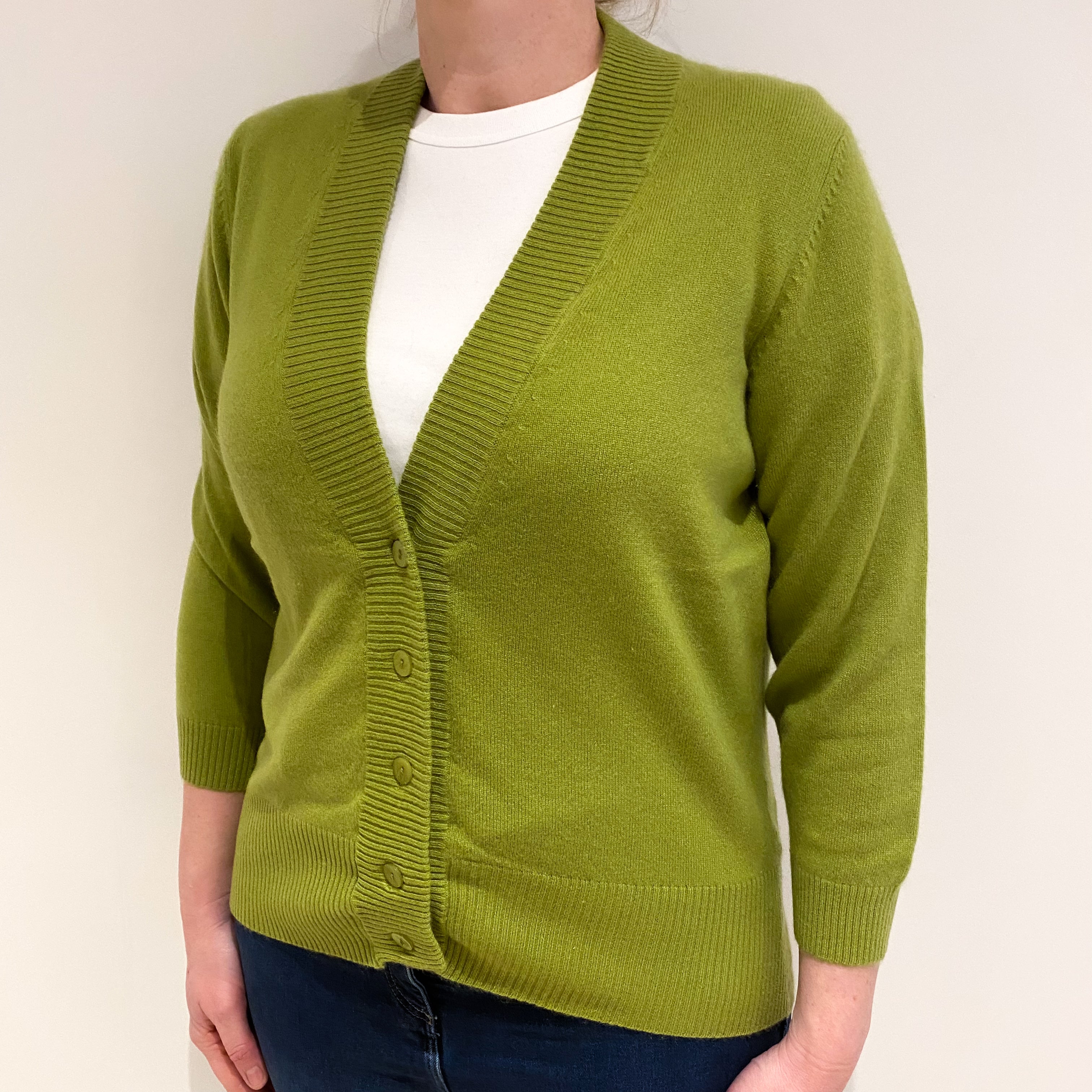 Pear Green Cashmere V Neck Cardigan Large