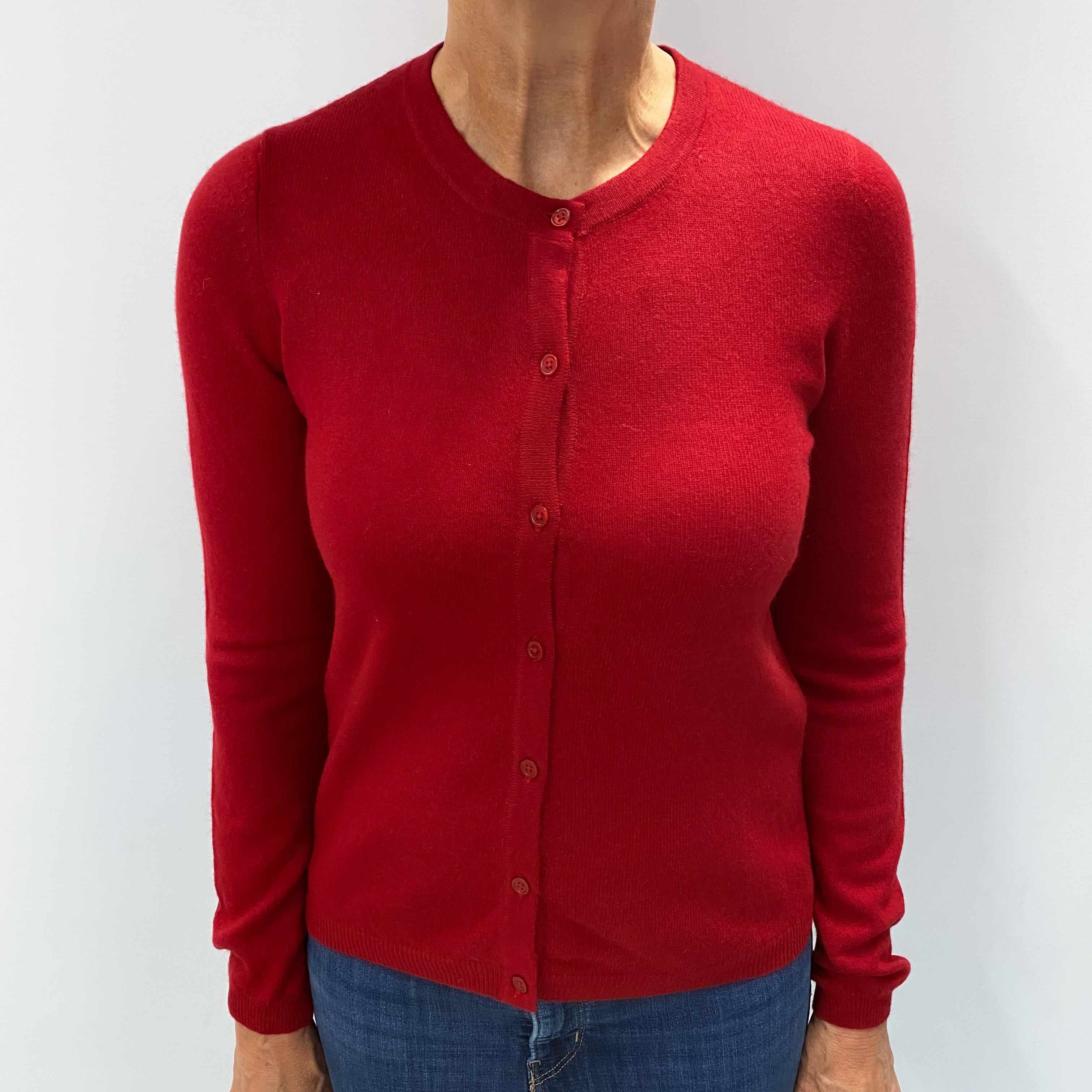 Crimson Red Cashmere Crew Neck Cardigan Medium