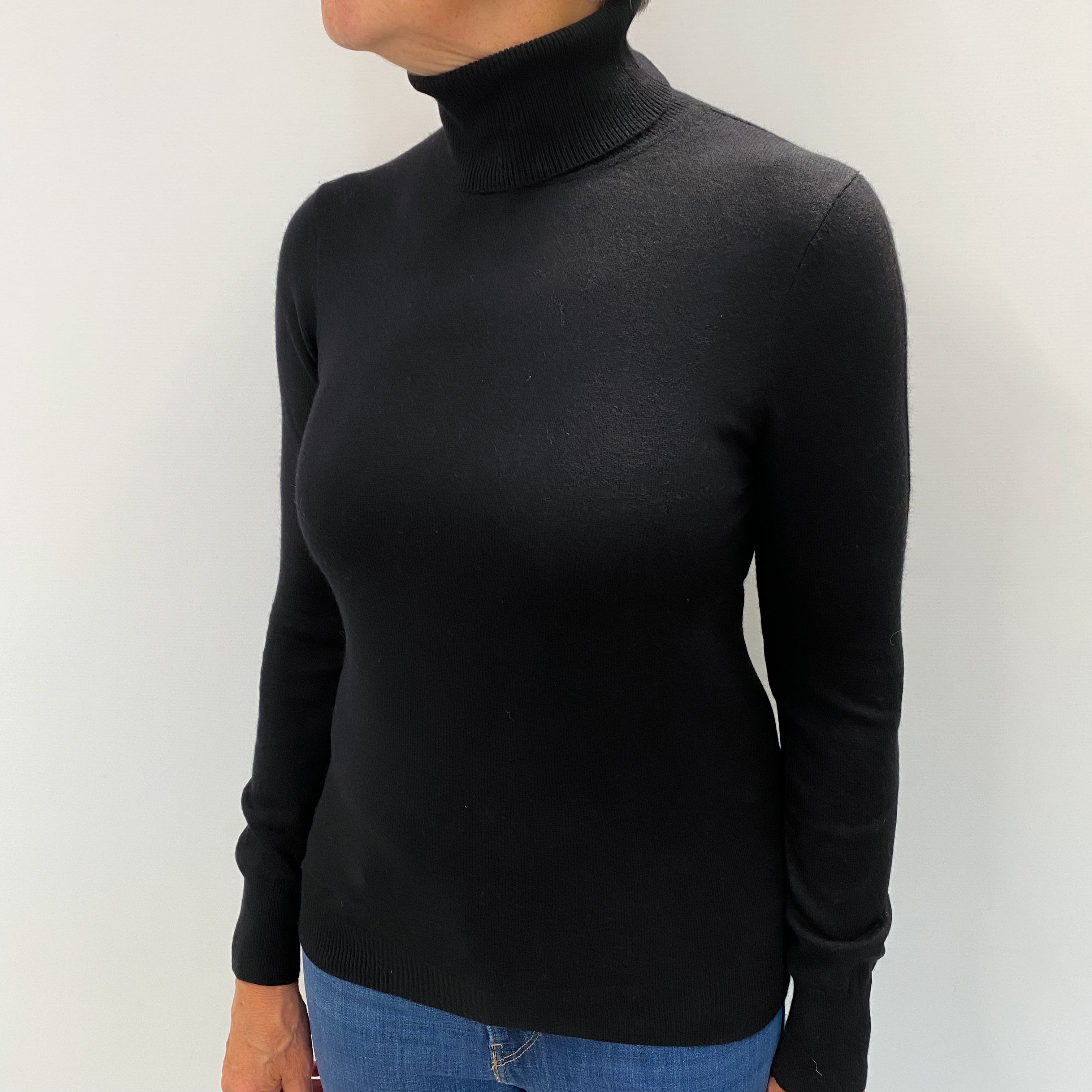 Black Cashmere Polo Neck Jumper Medium