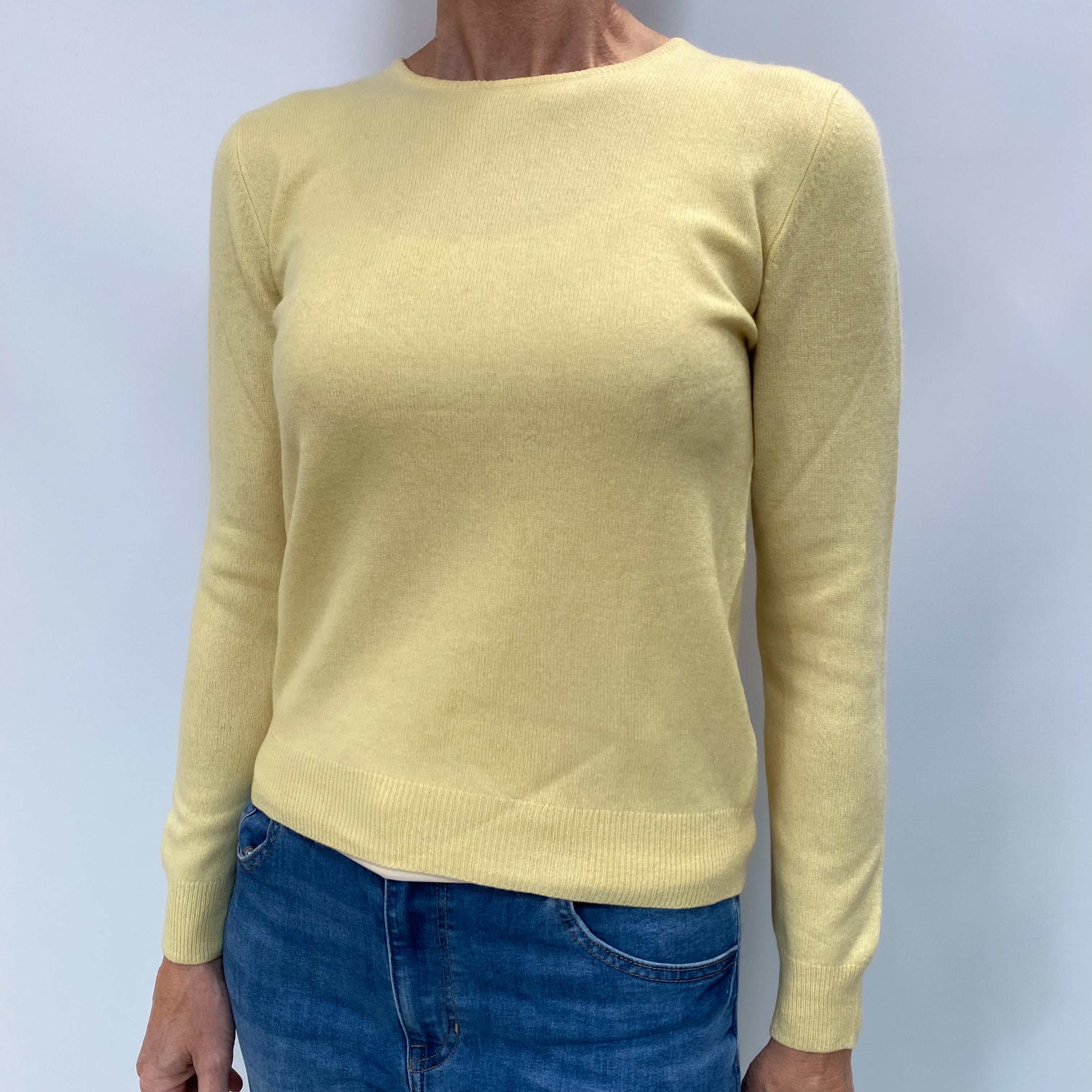 Primrose Yellow Cashmere Crew Neck Jumper Small