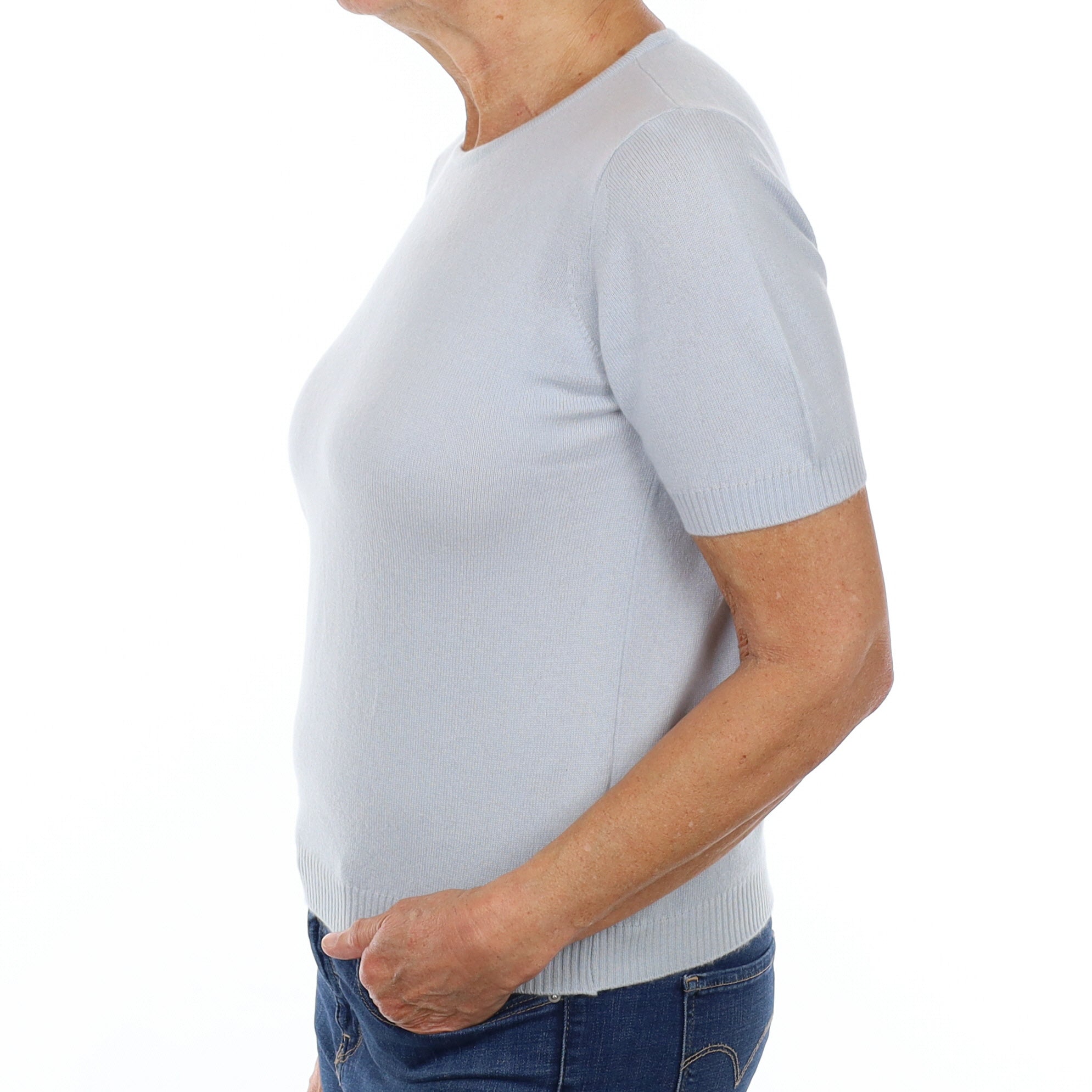 Powder Blue Cashmere Crew Neck Short Sleeved Jumper Medium