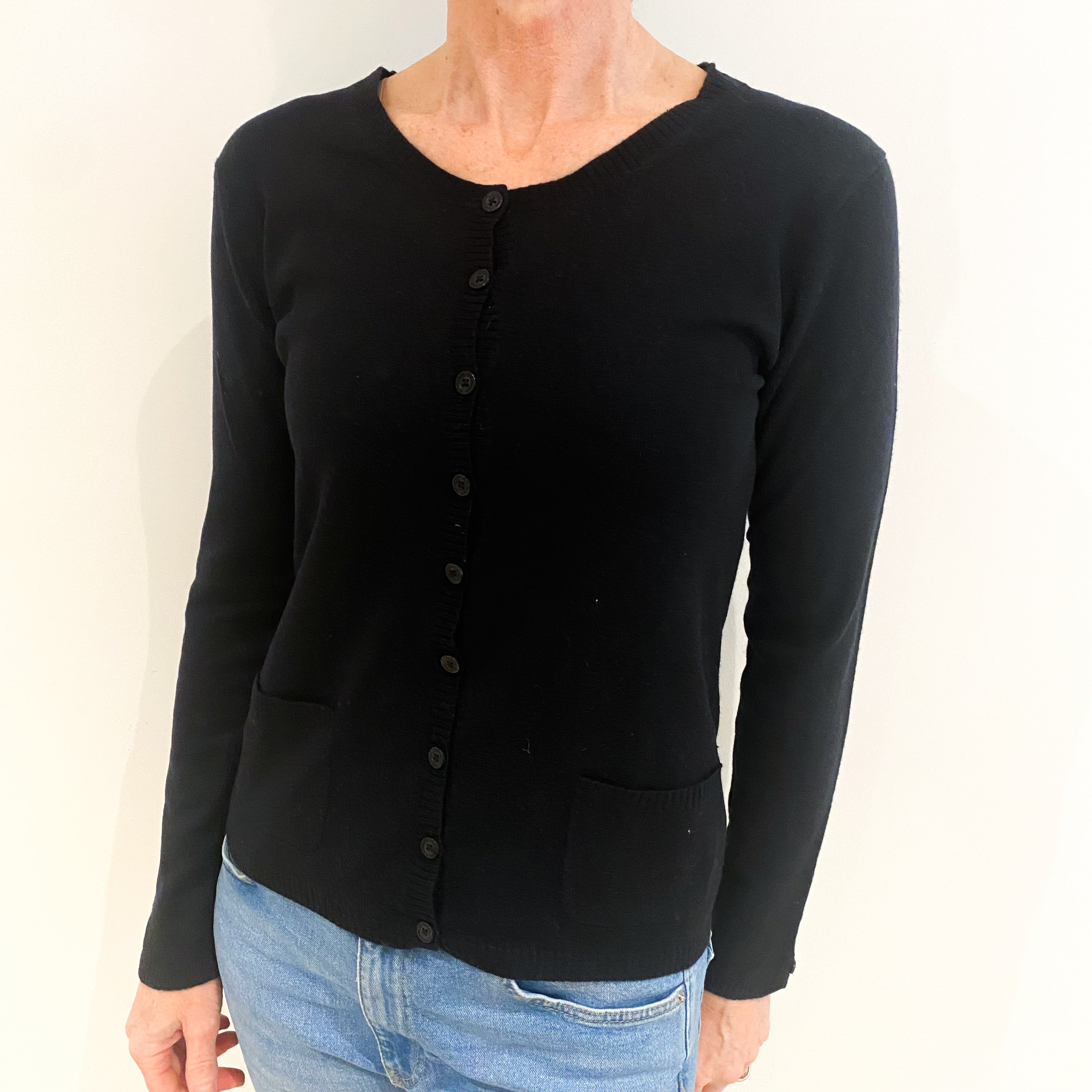 Black Cashmere Crew Neck Cardigan Small