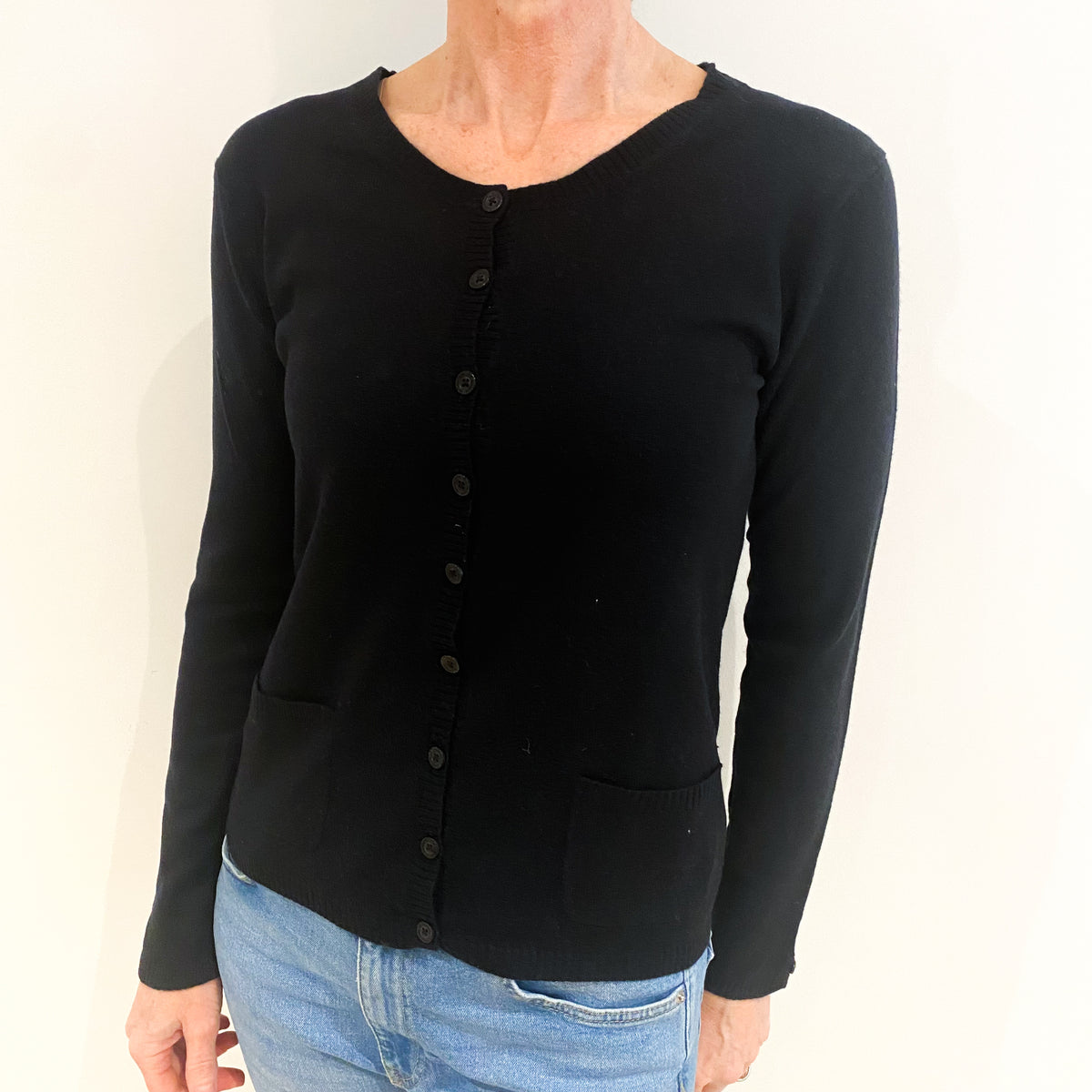 Black Cashmere Crew Neck Cardigan Small