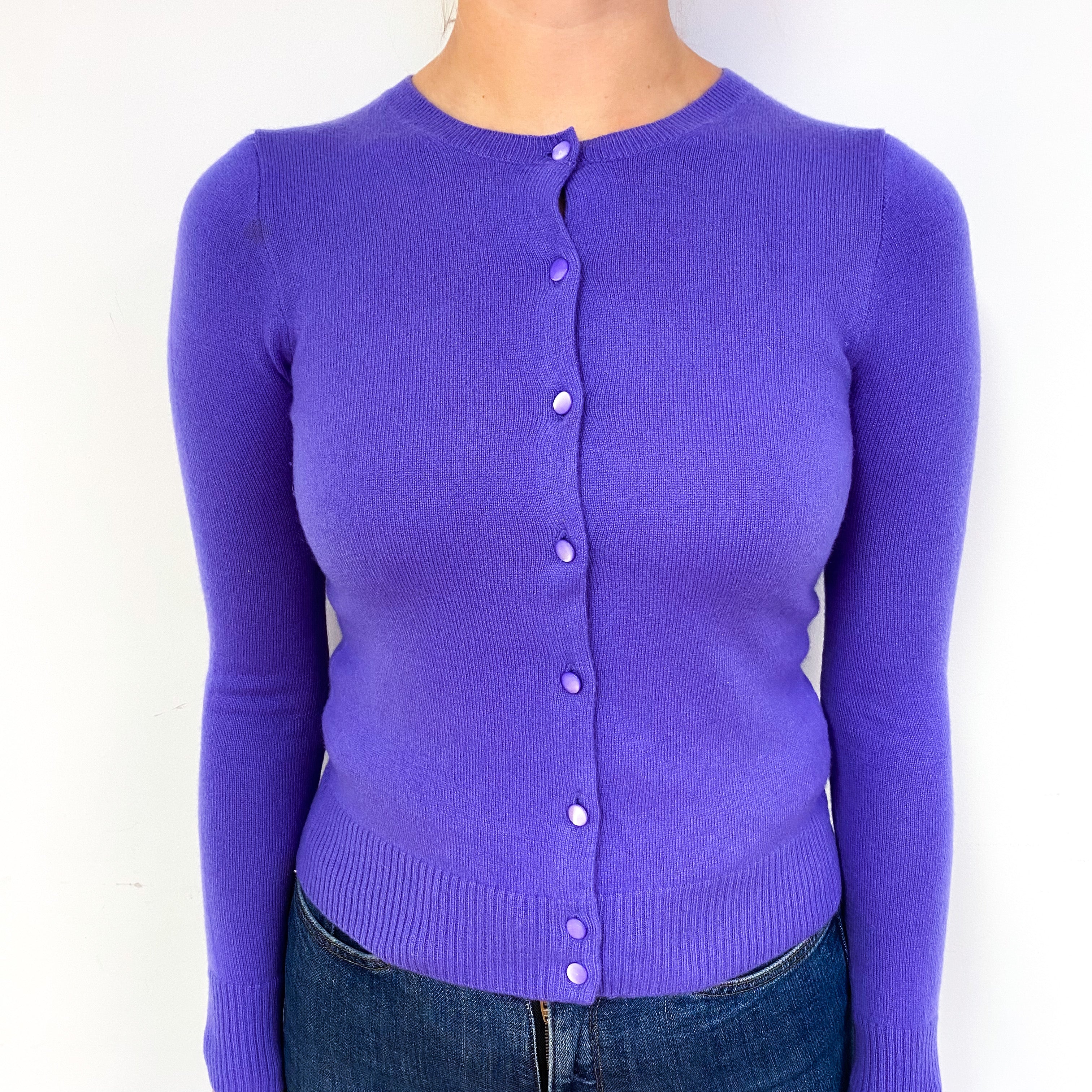 Periwinkle Purple Cashmere Crew Neck Cardigan Small
