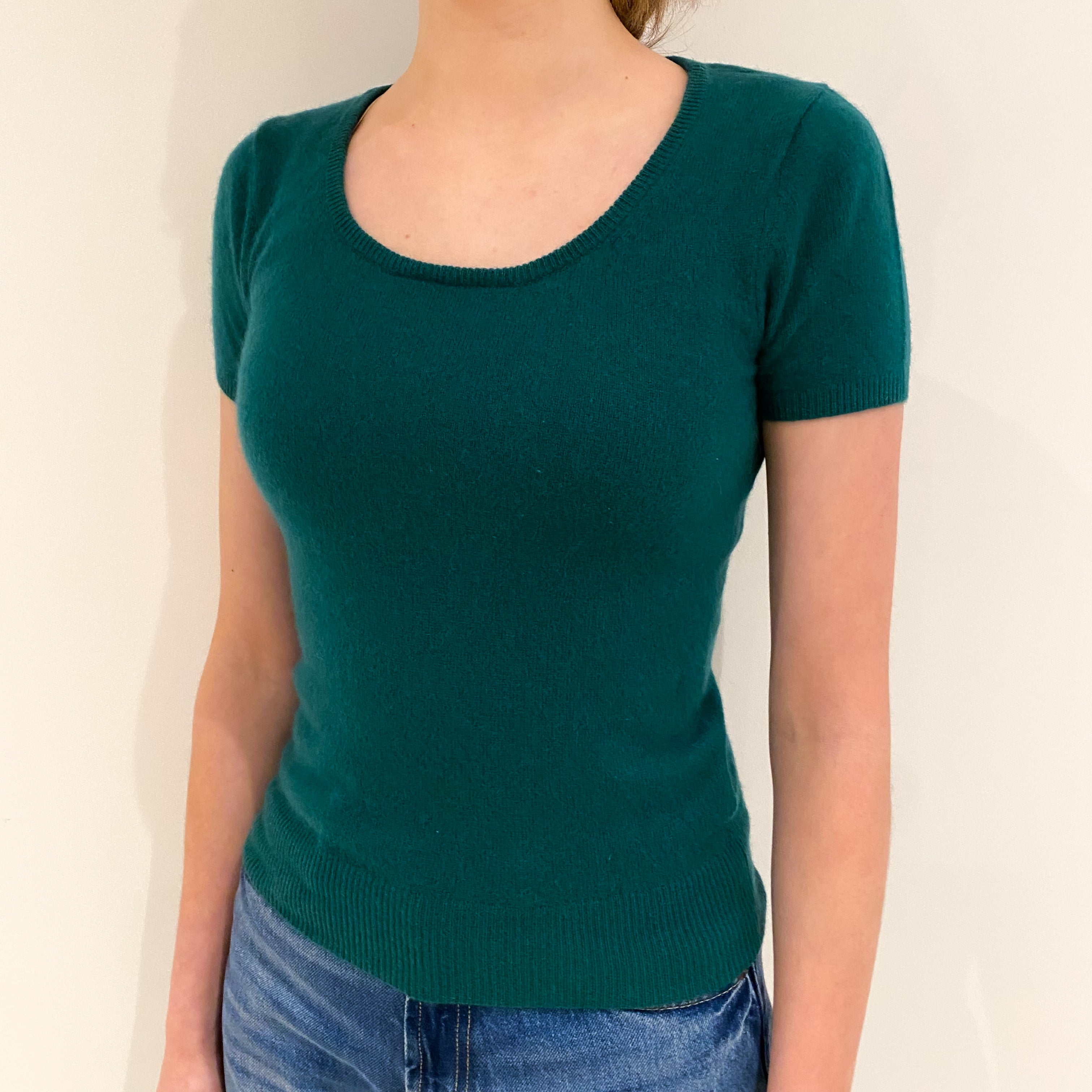 Racing Green Cashmere Short Sleeve Crew Neck Jumper Extra Small