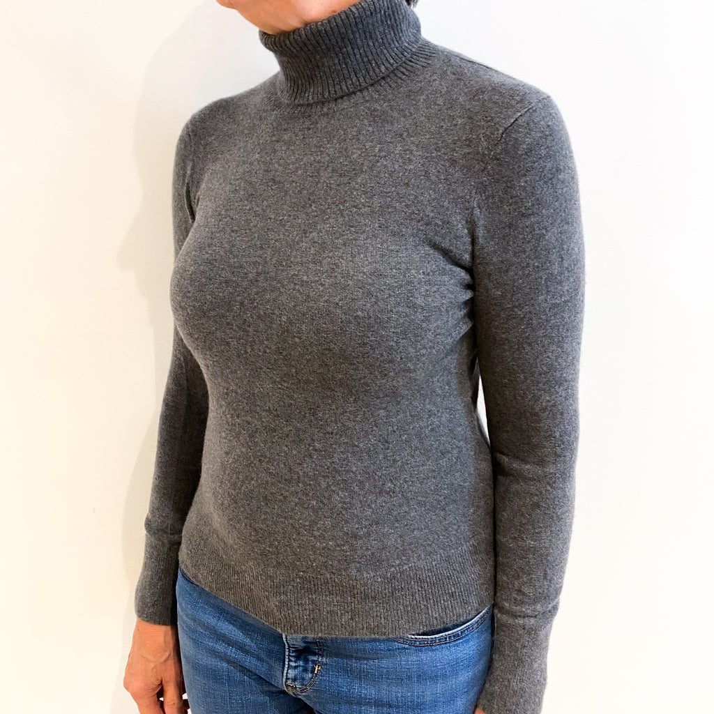 Slate Grey Cashmere Polo Neck Jumper Medium