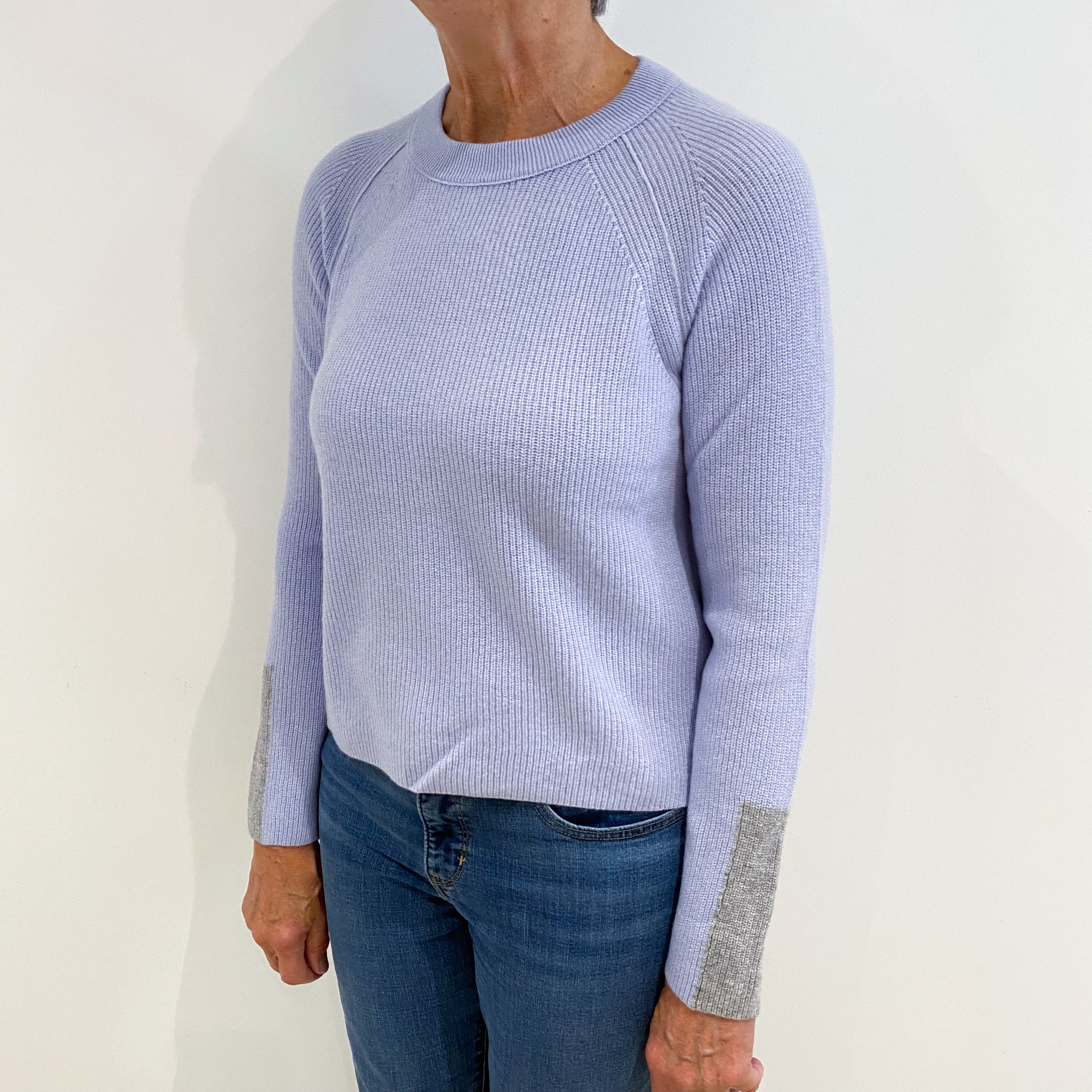 Powder Blue Rib Cashmere Crew Neck Jumper Medium