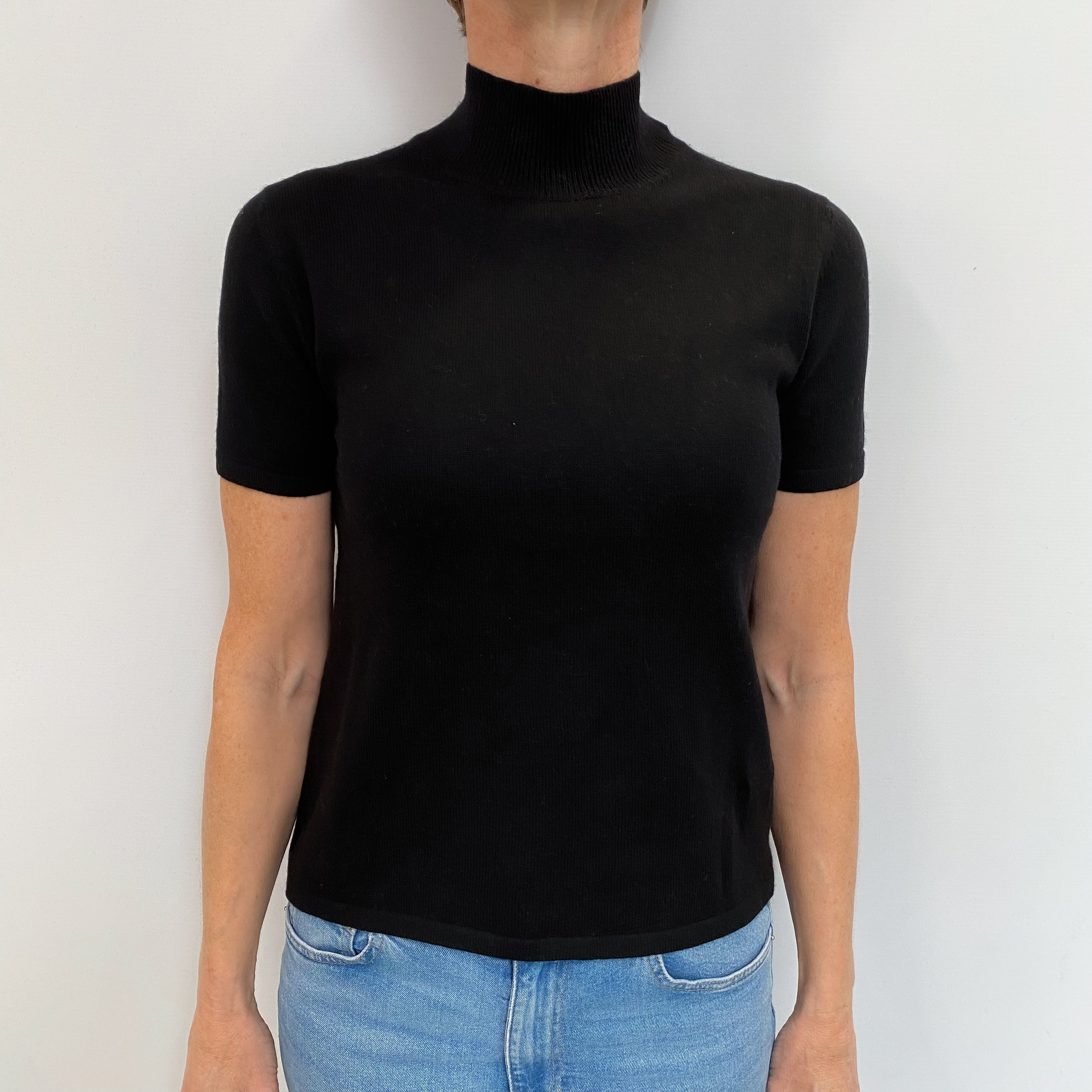 Black Cashmere Short Sleeved Turtle Neck Jumper Small