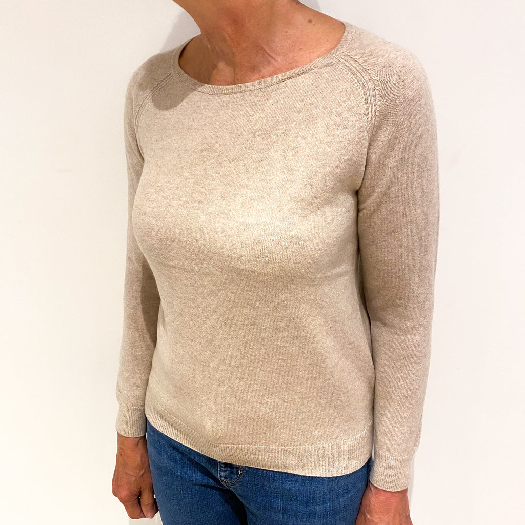 Oatmeal Beige Cashmere Crew Neck Jumper Medium