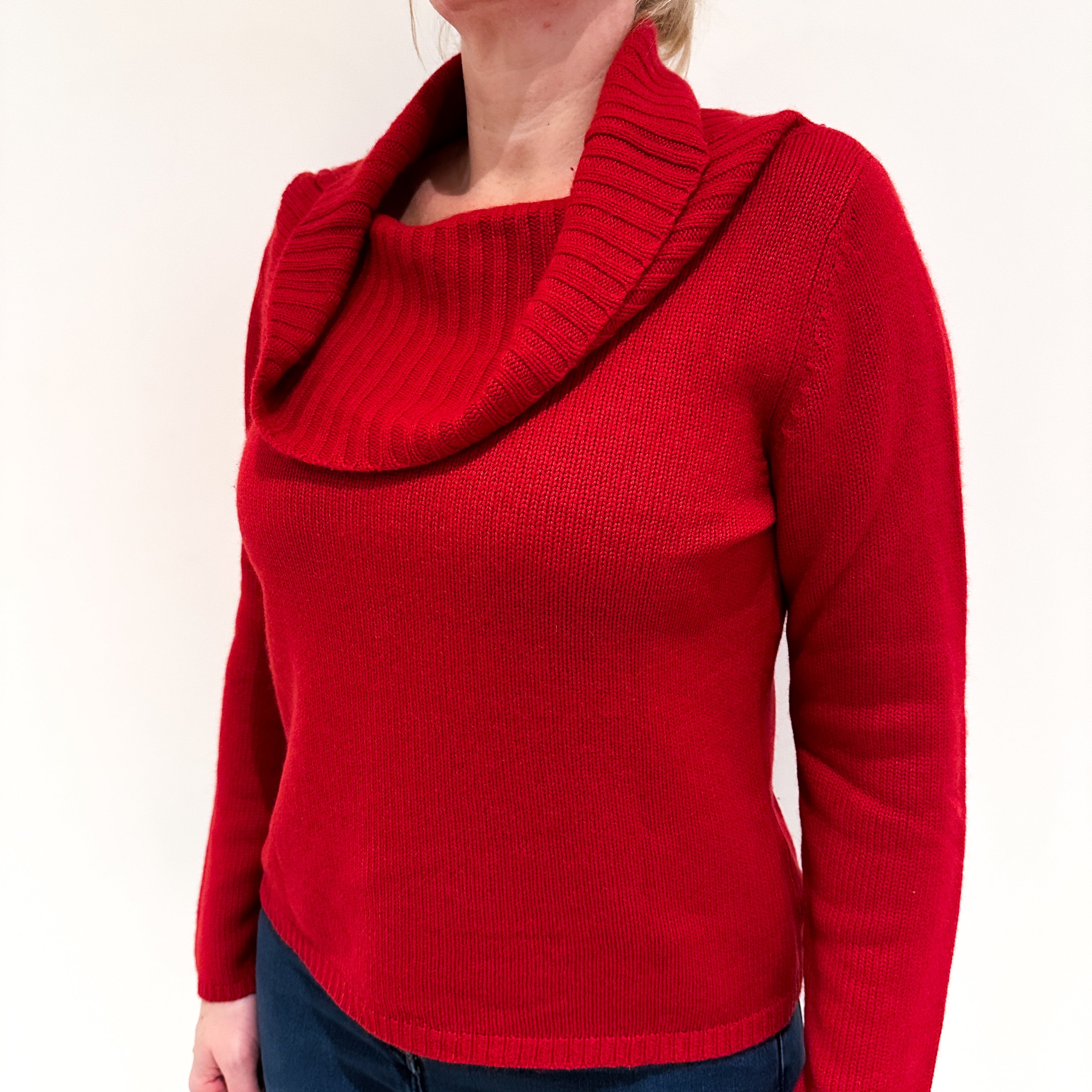 Red Chunky Cashmere Cowl Neck Jumper Large