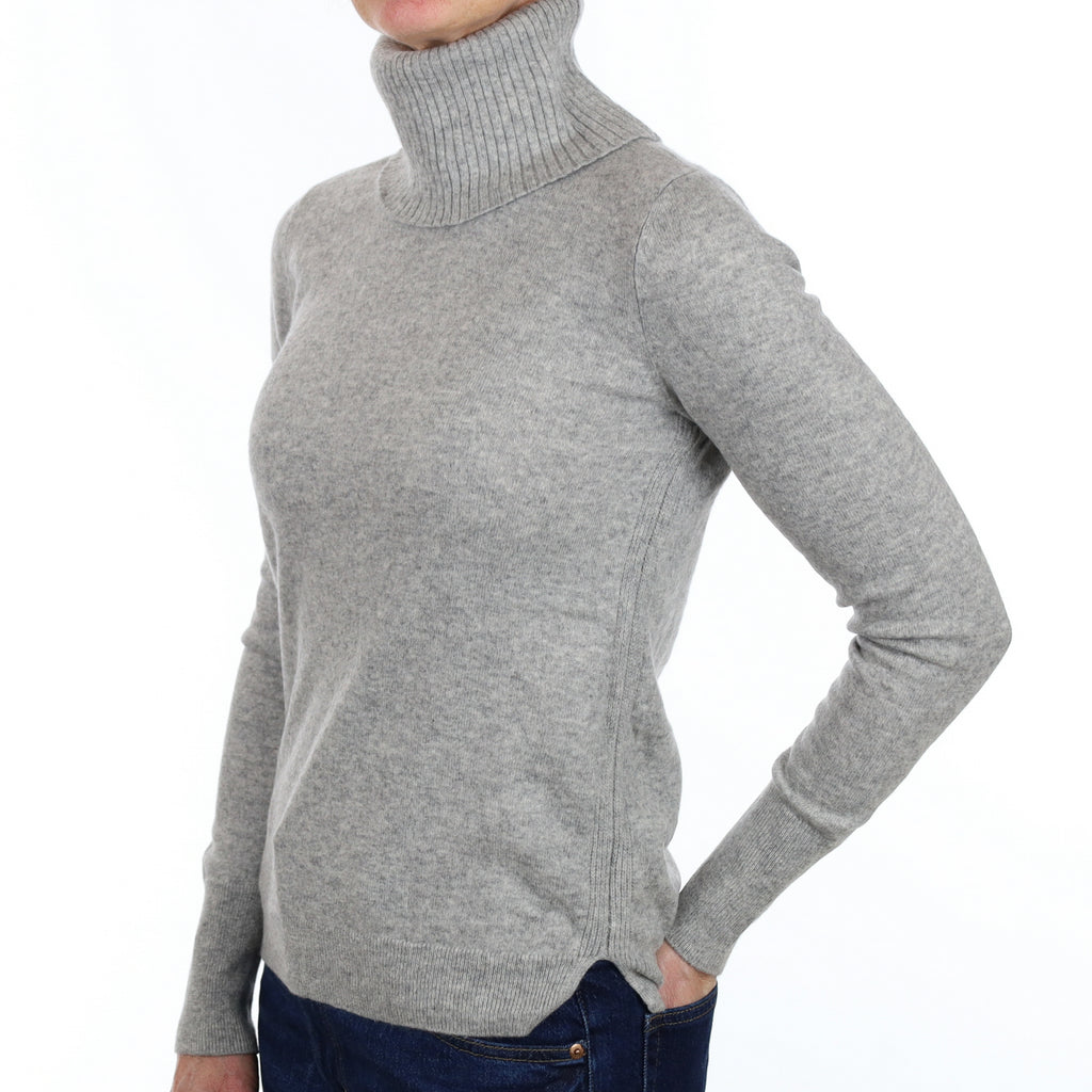 Smoke Grey Cashmere Polo Neck Jumper Small