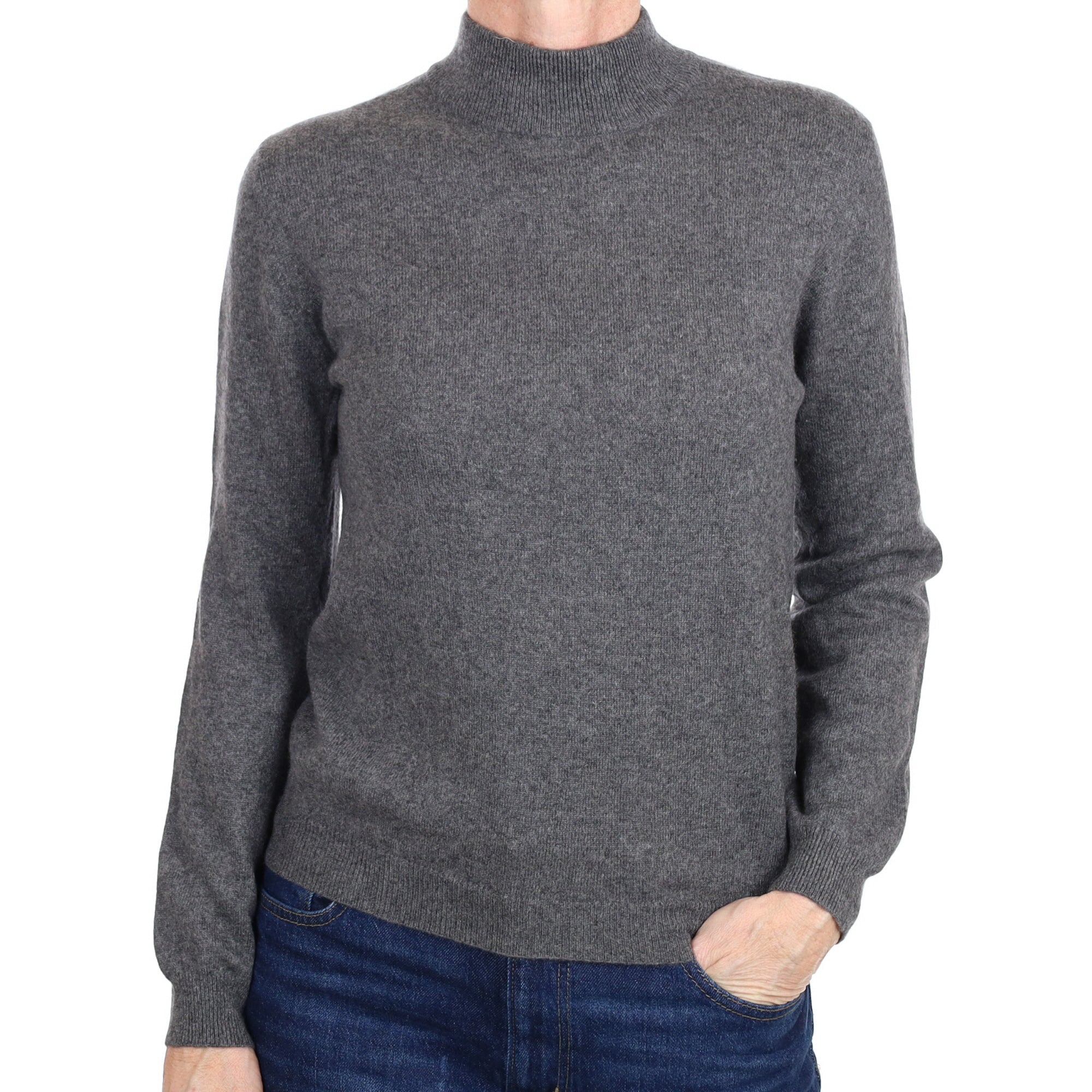Slate Grey Cashmere Polo Neck Jumper Small