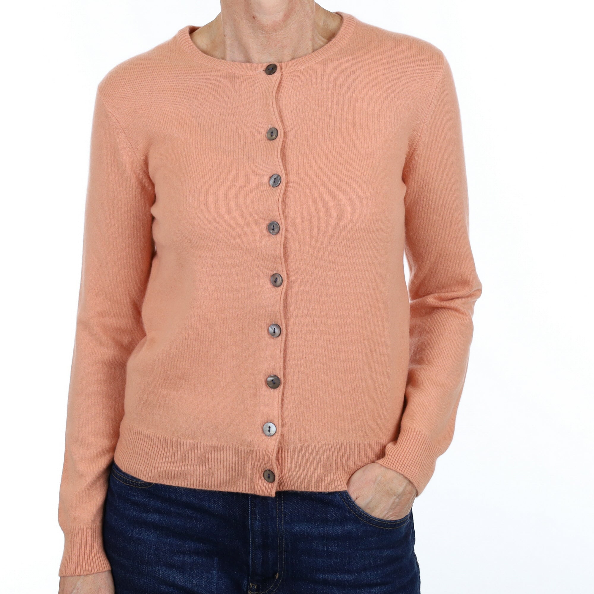 Peach Pink Cashmere Crew Neck Cardigan Small