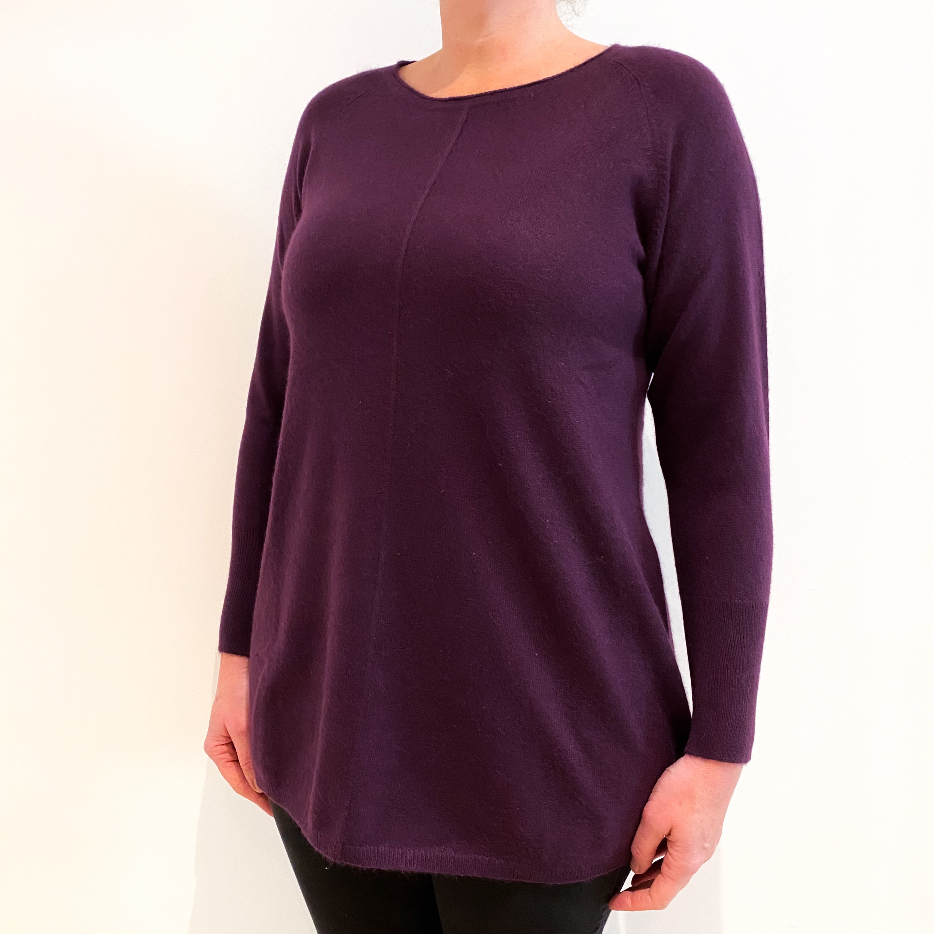Aubergine Purple Cashmere Crew Neck Jumper Large