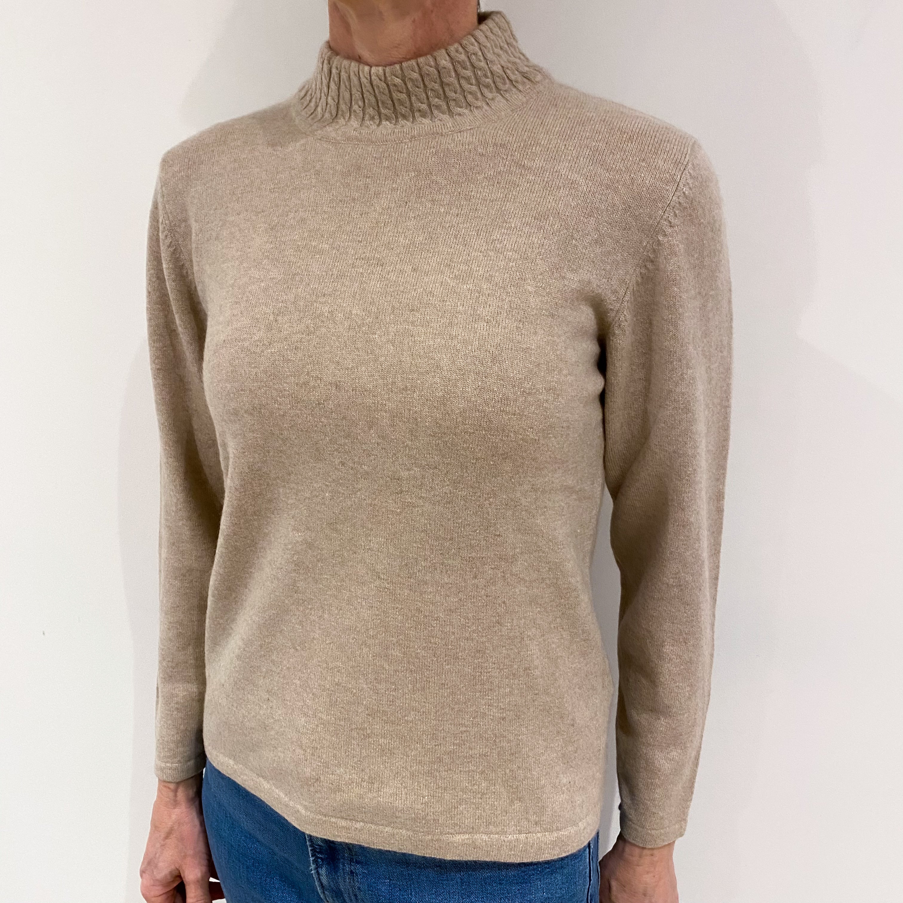 Biscuit Brown Cashmere Turtle Neck Jumper Small