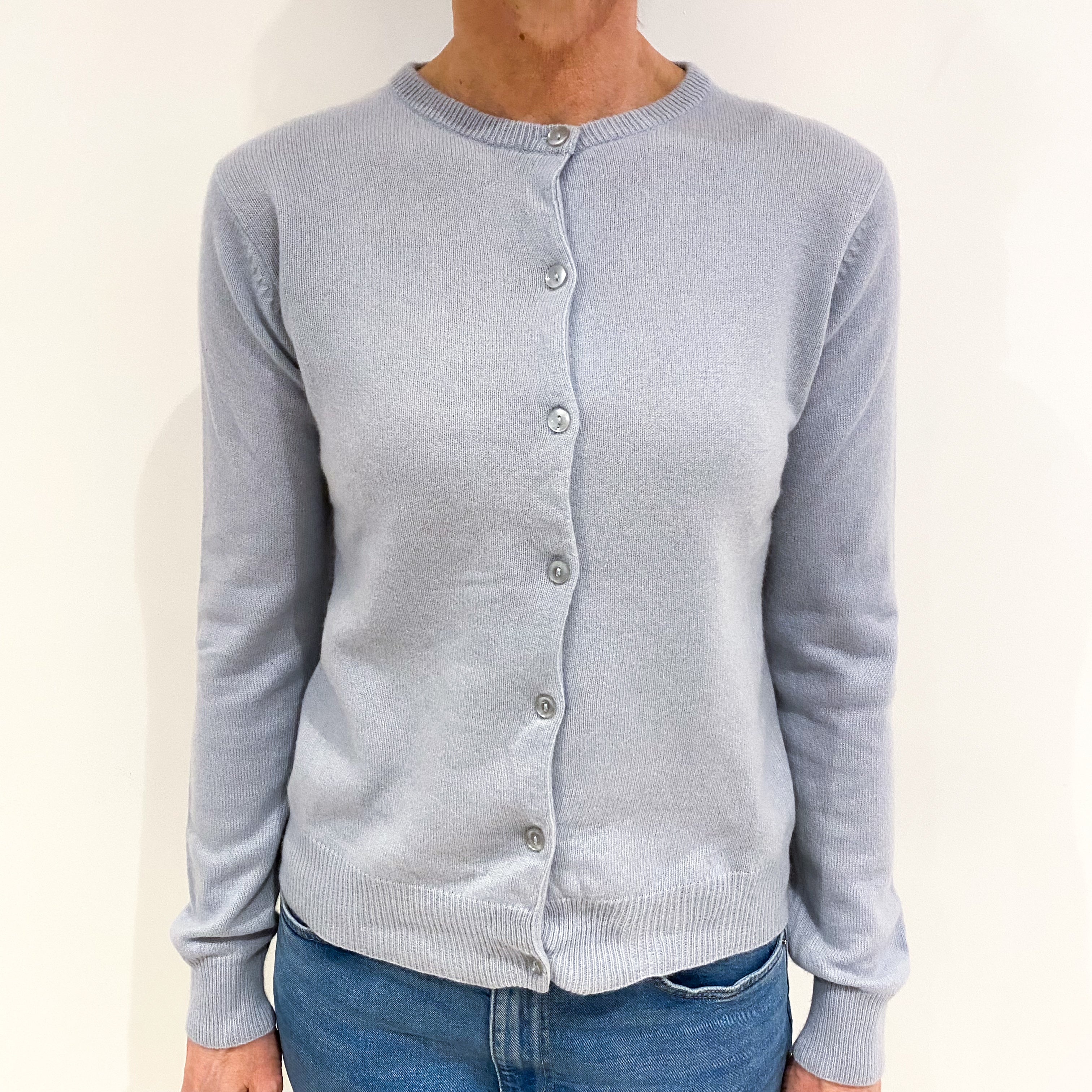 Frost Blue Cashmere Crew Neck Cardigan Small