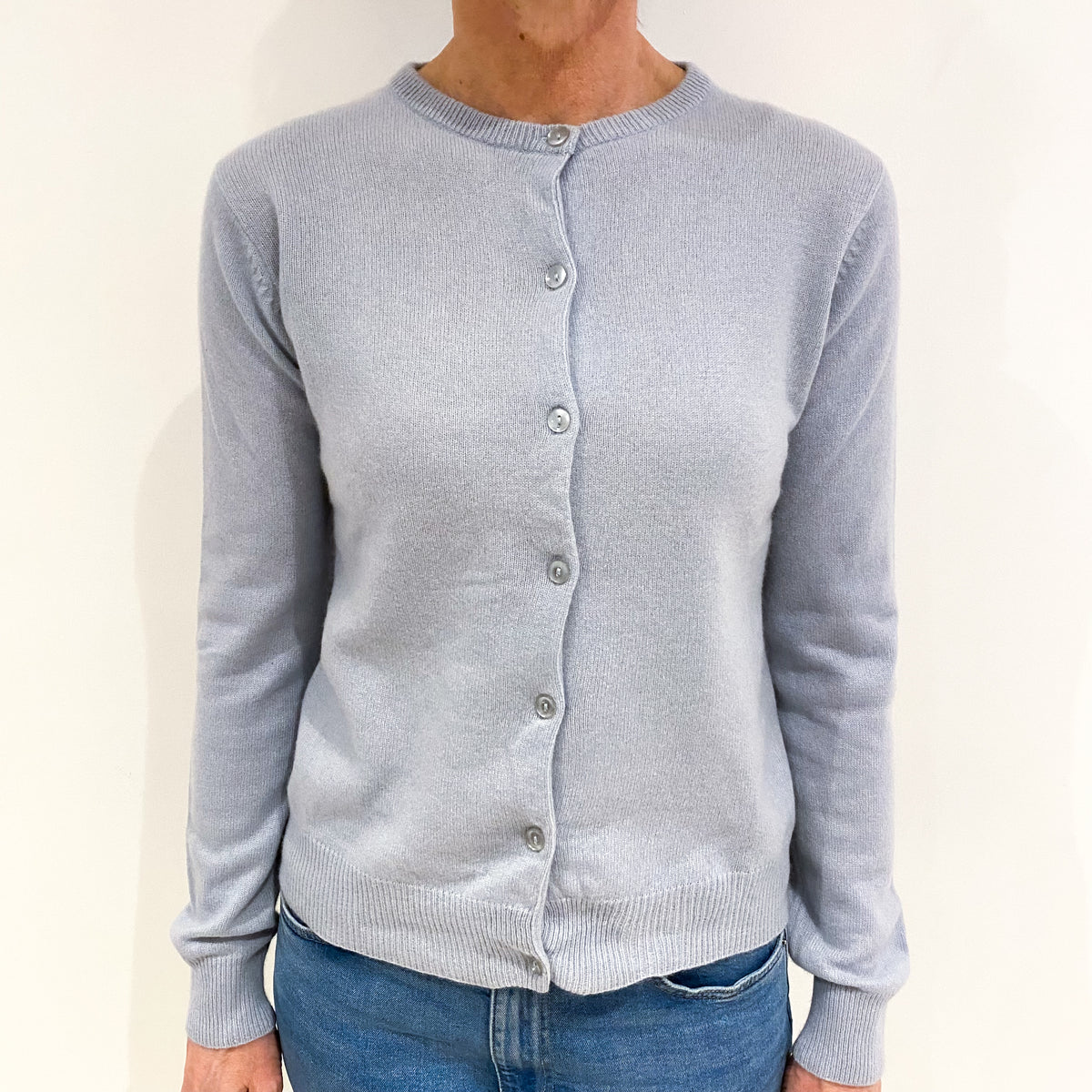 Frost Blue Cashmere Crew Neck Cardigan Small