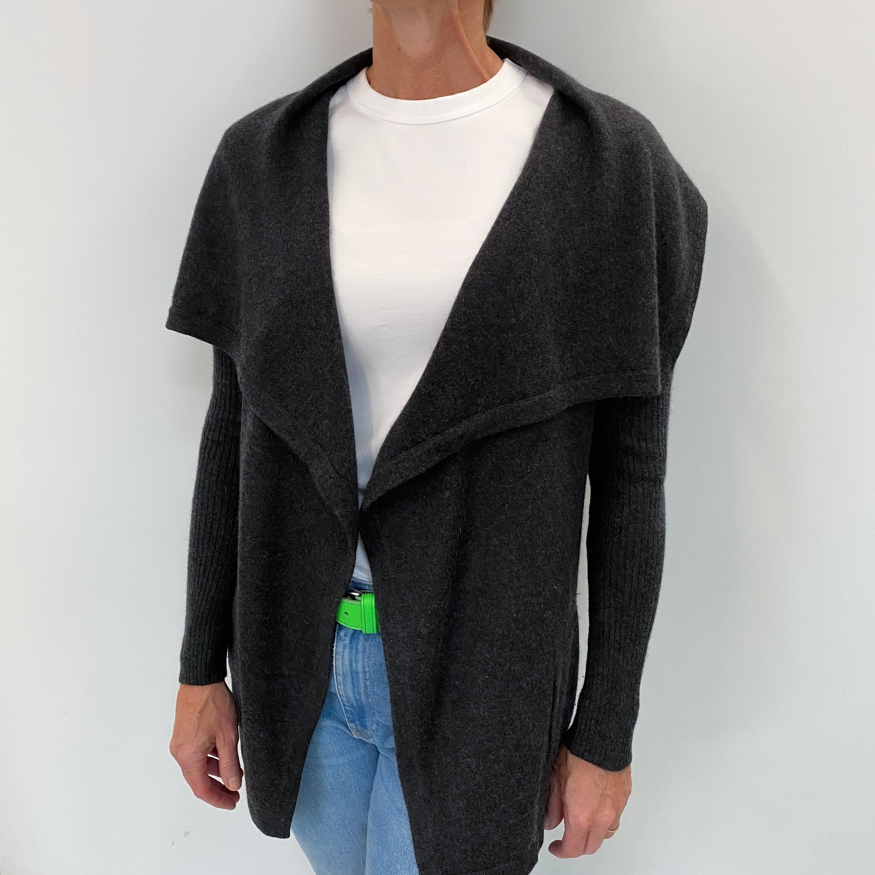 Theory Charcoal Grey Cashmere Edge To Edge Cardigan Small