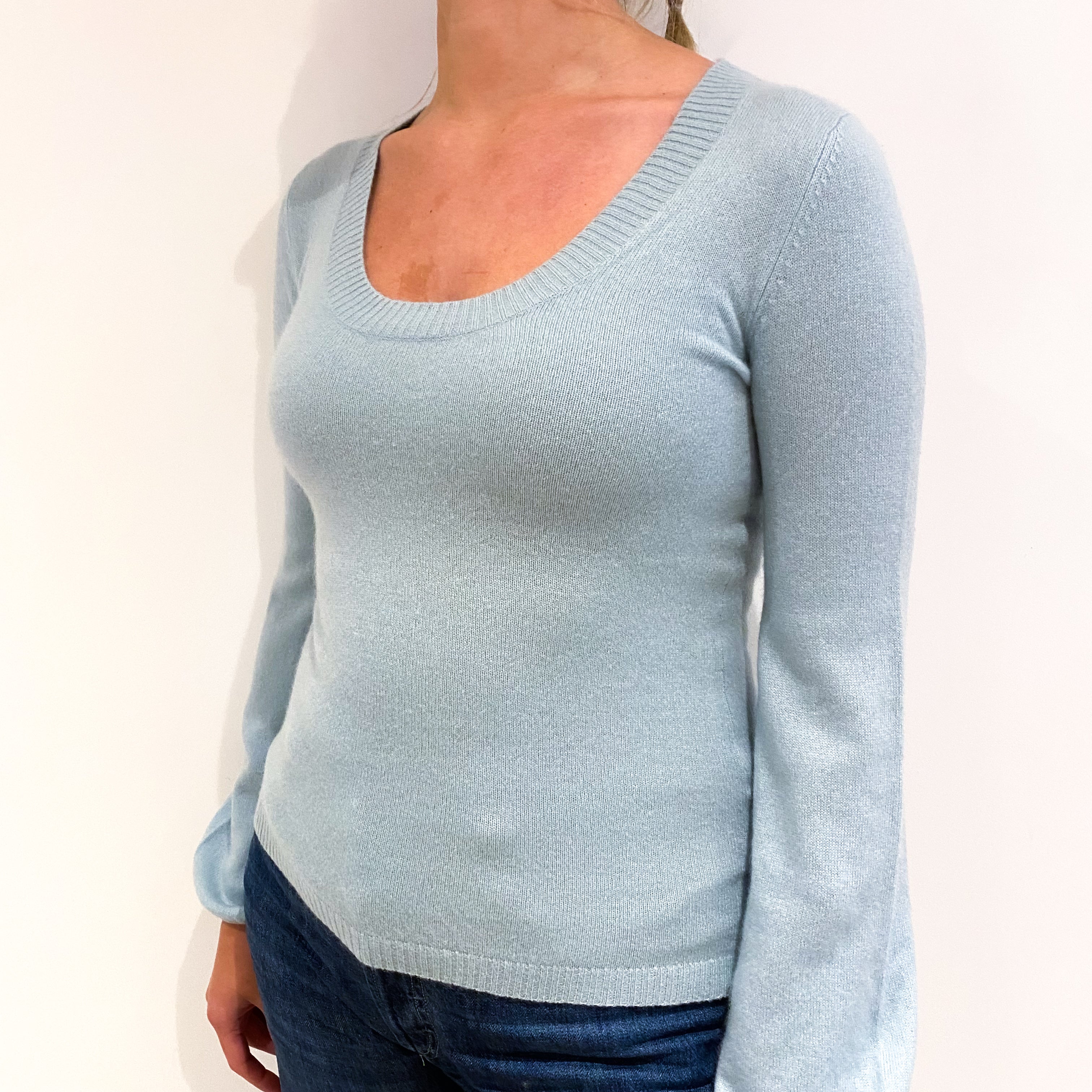 Opal Blue Balloon Sleeve Cashmere Scoop Neck Jumper Small