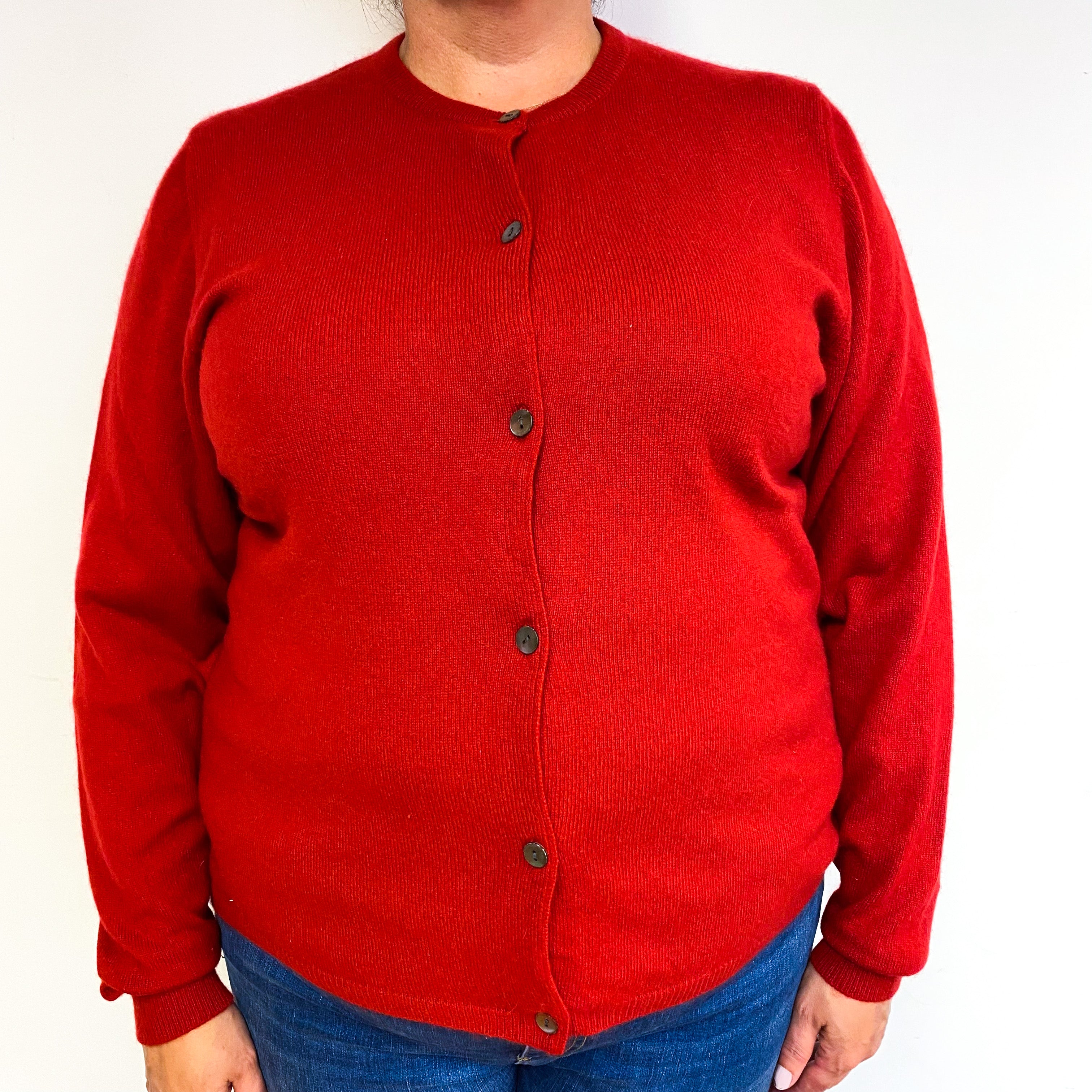 Post Box Red Cashmere Crew Neck Cardigan Extra Large