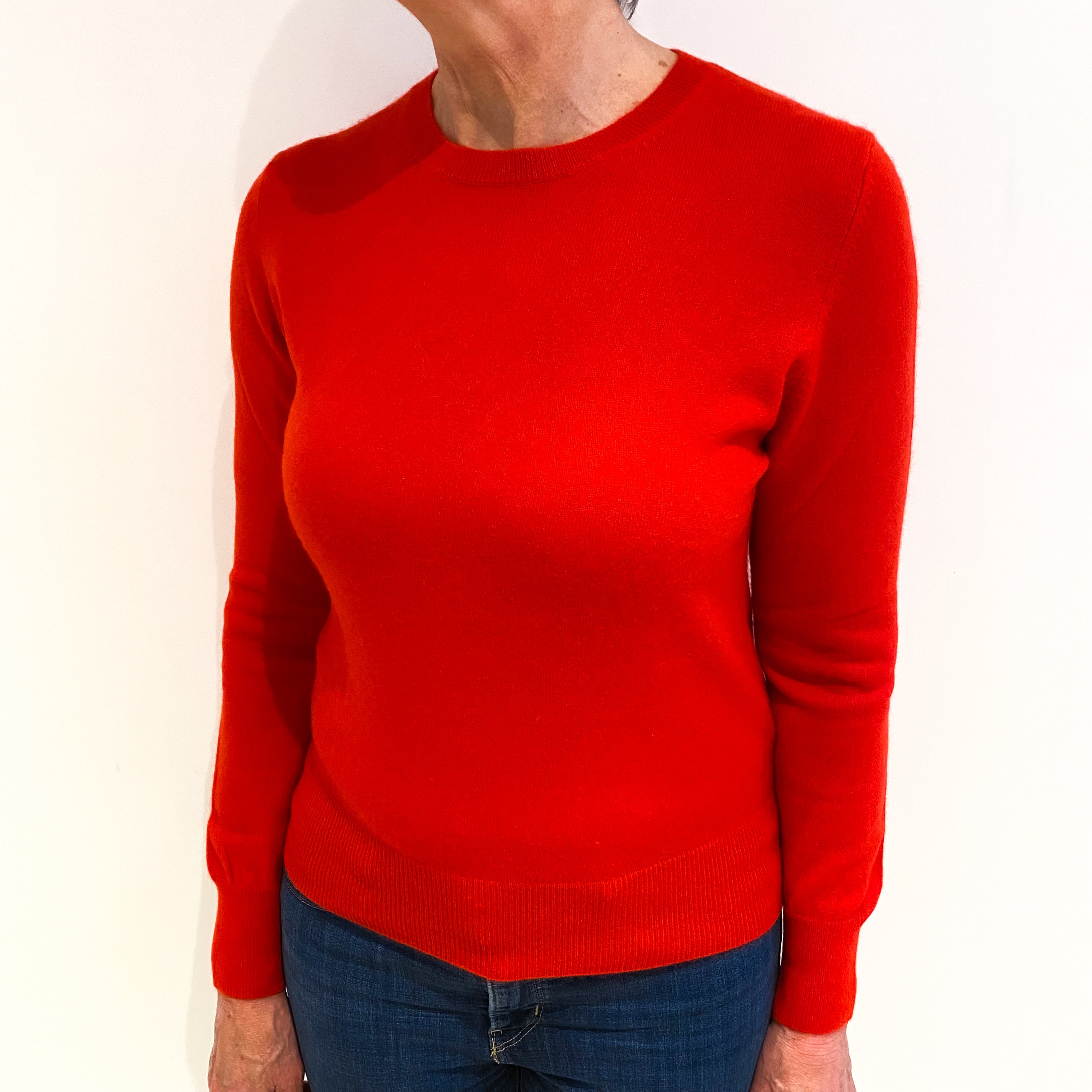 Vermillion Red Cashmere Crew Neck Jumper Medium