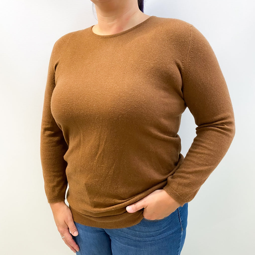 Chestnut Brown Cashmere Crew Neck Jumper Large