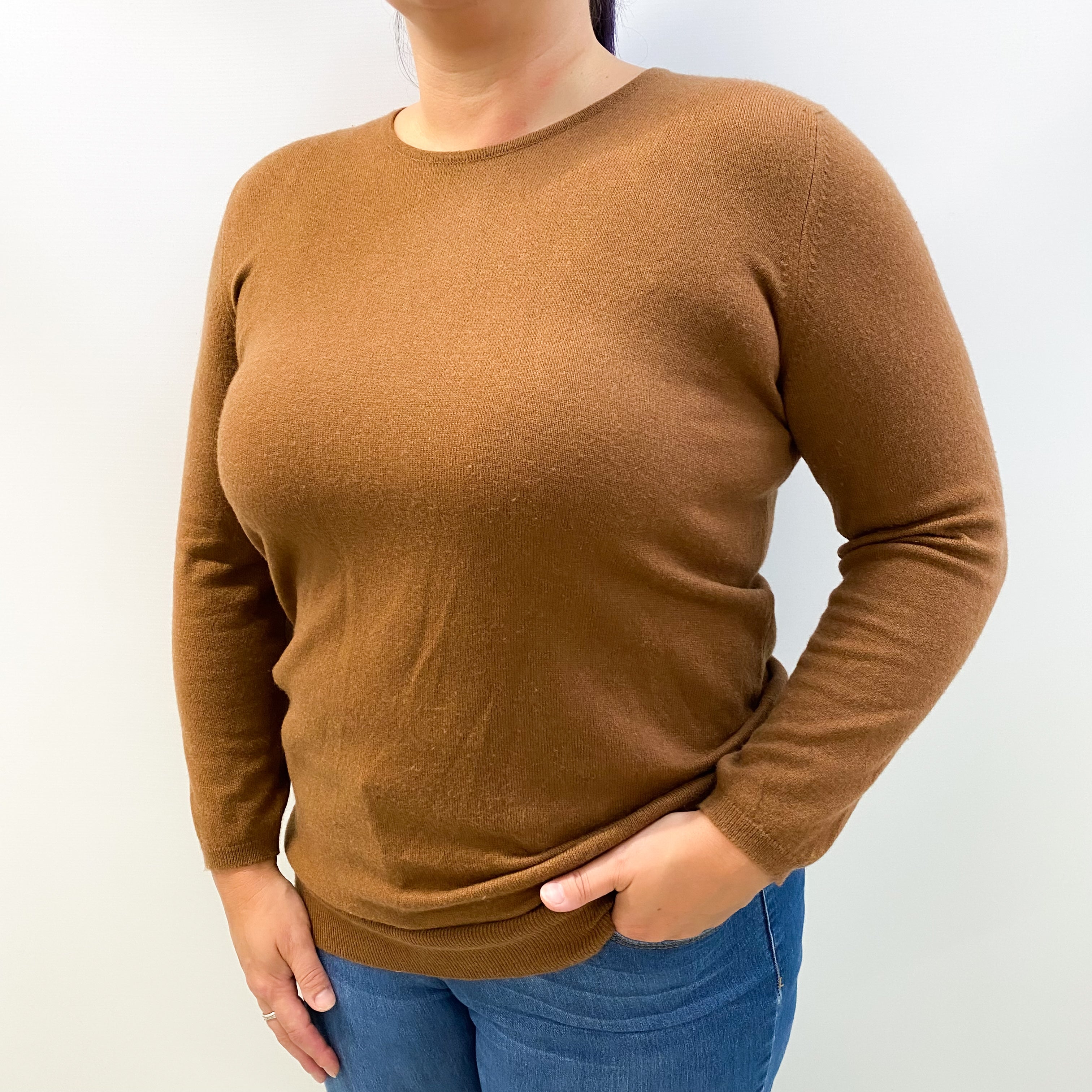 Chestnut Brown Cashmere Crew Neck Jumper Large