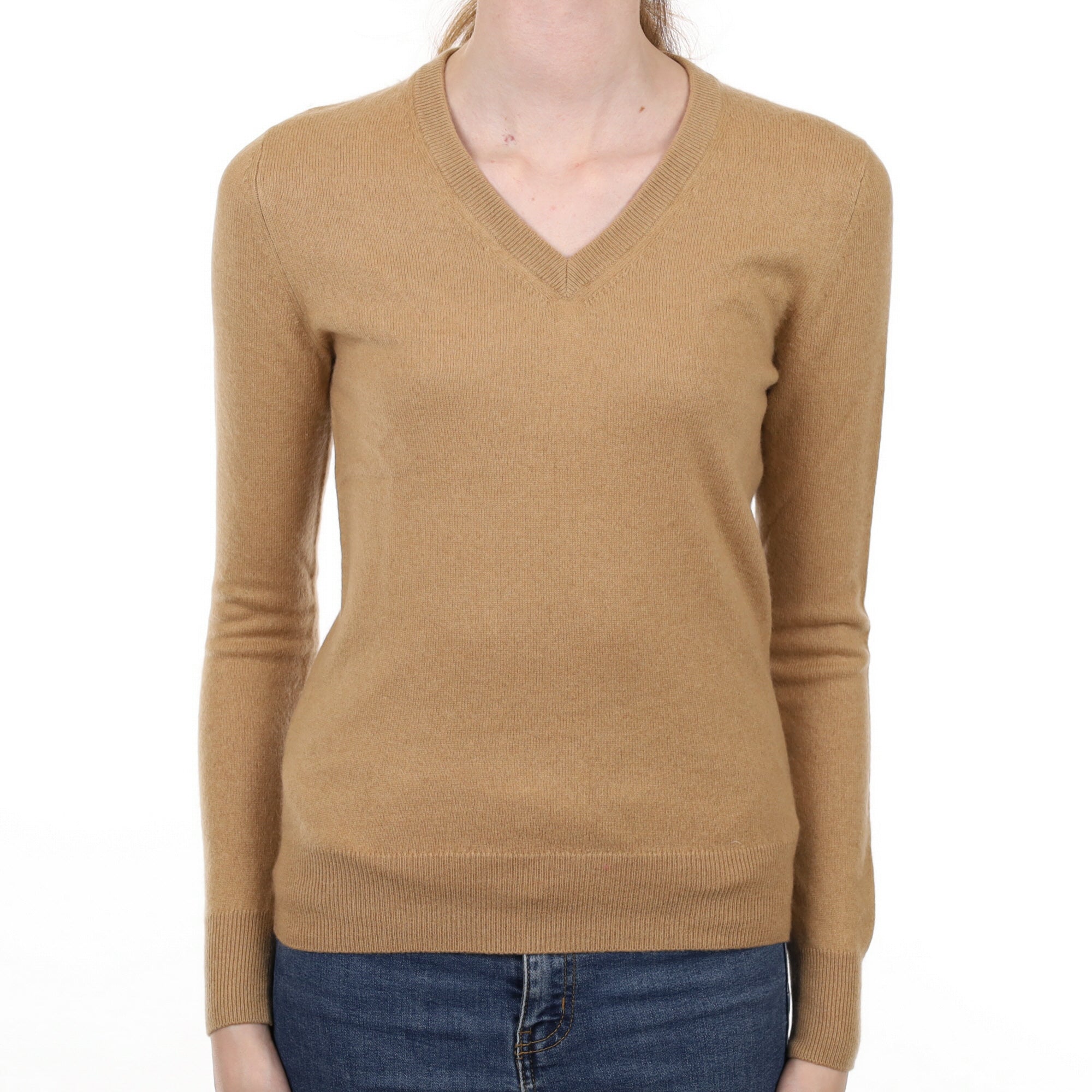 Caramel Brown Cashmere V Neck Jumper Extra Small