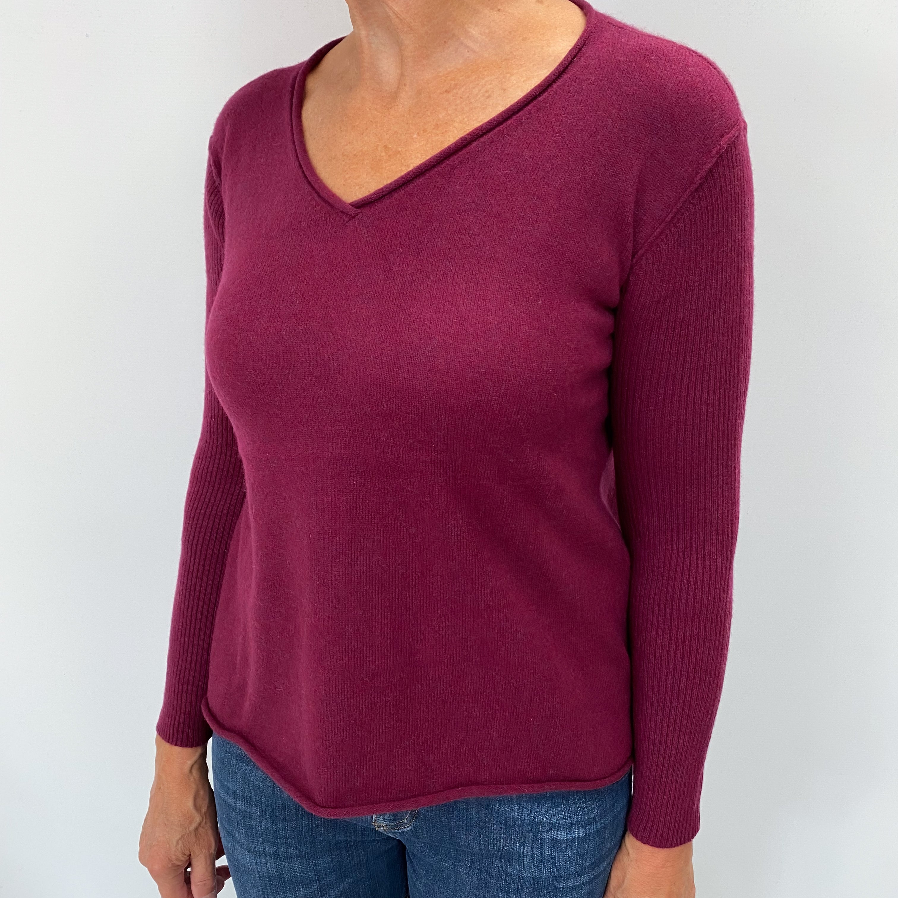 Mulberry Purple Cashmere V Neck Jumper Medium