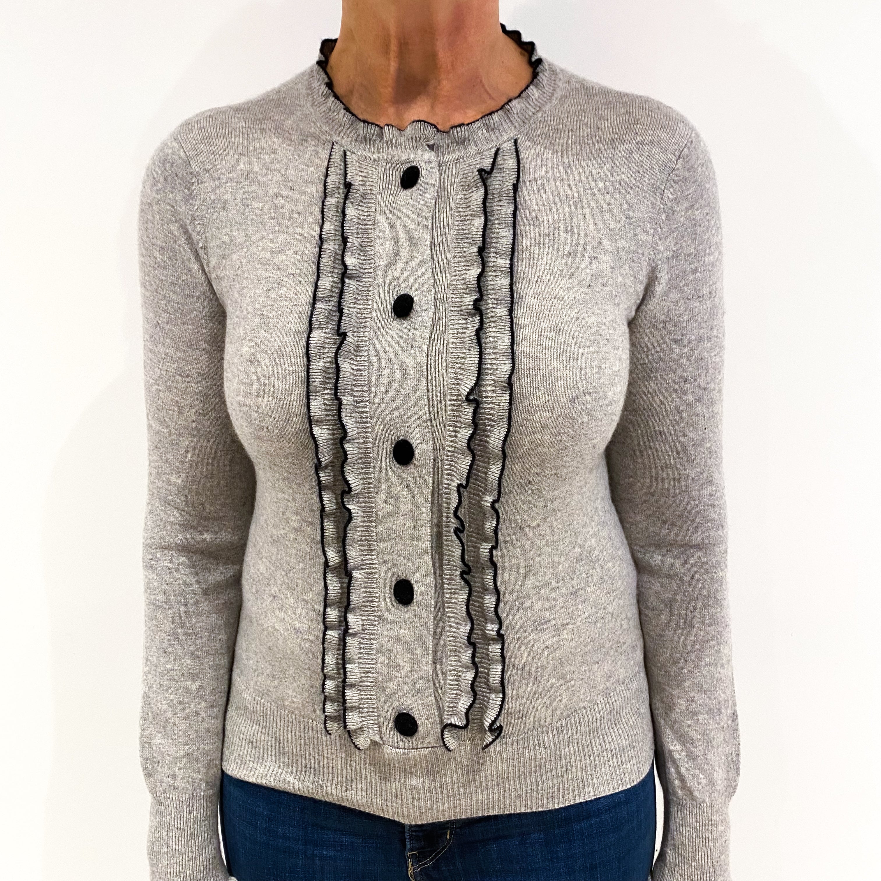 Ash Grey V-Neck Cashmere Cardigan Medium