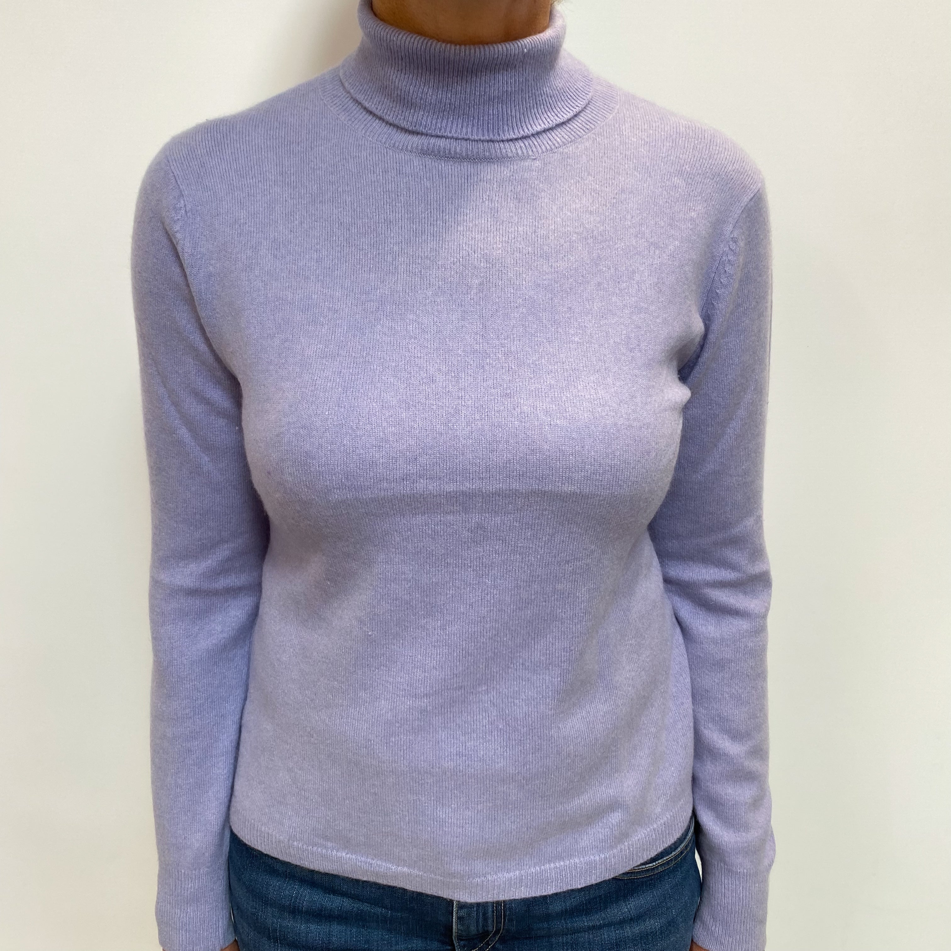 Pale Amethyst Purple Cashmere Polo Neck Jumper Medium