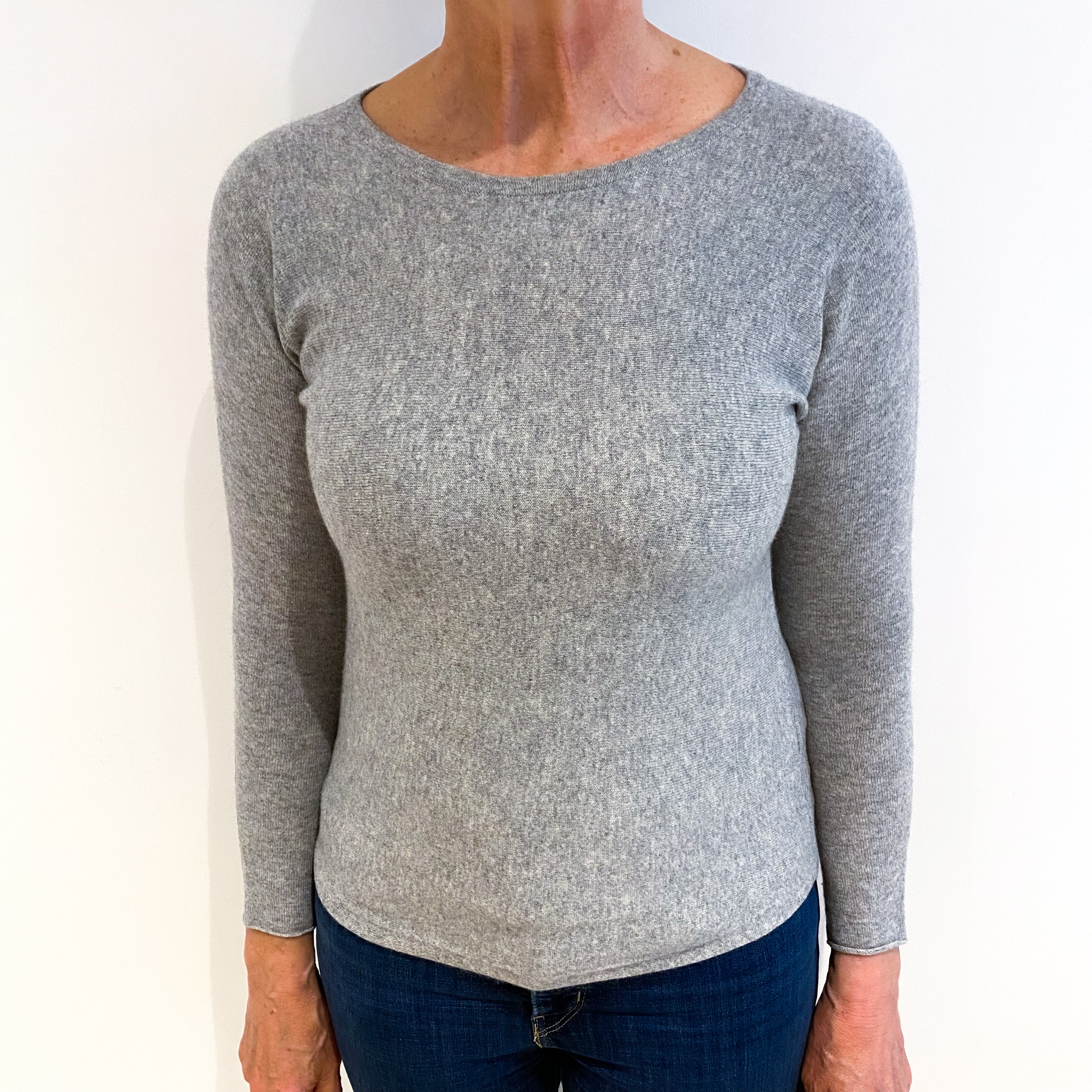 Smoke Grey Cashmere Wide Crew Neck Batwing Jumper Medium