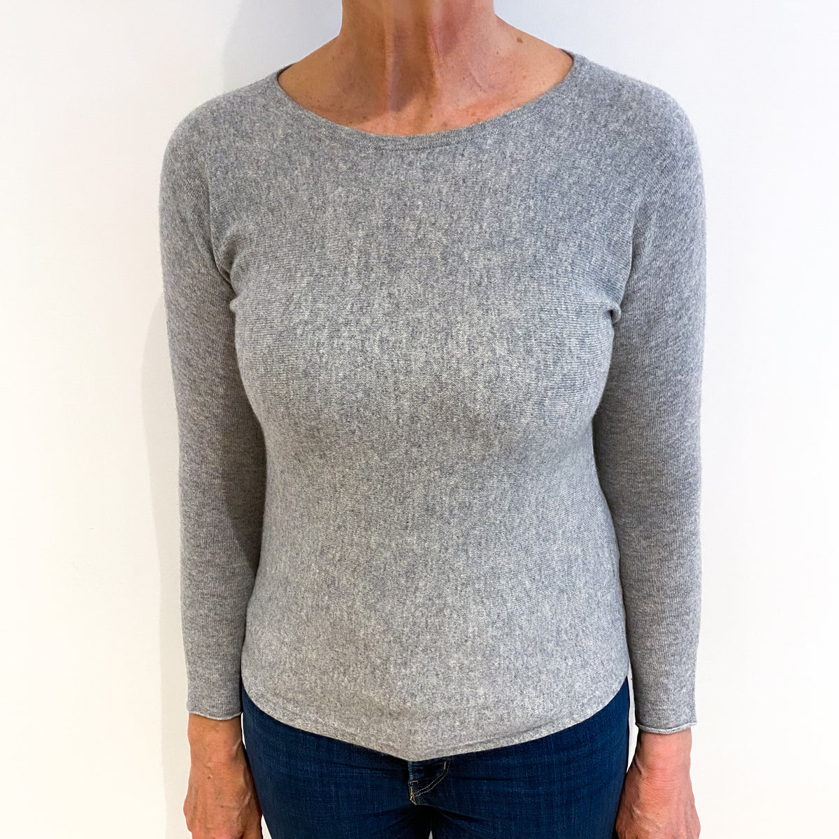 Smoke Grey Cashmere Wide Crew Neck Batwing Jumper Medium