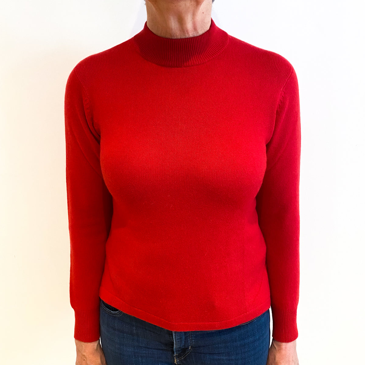 Tomato Red Cashmere Turtle Neck Jumper Medium