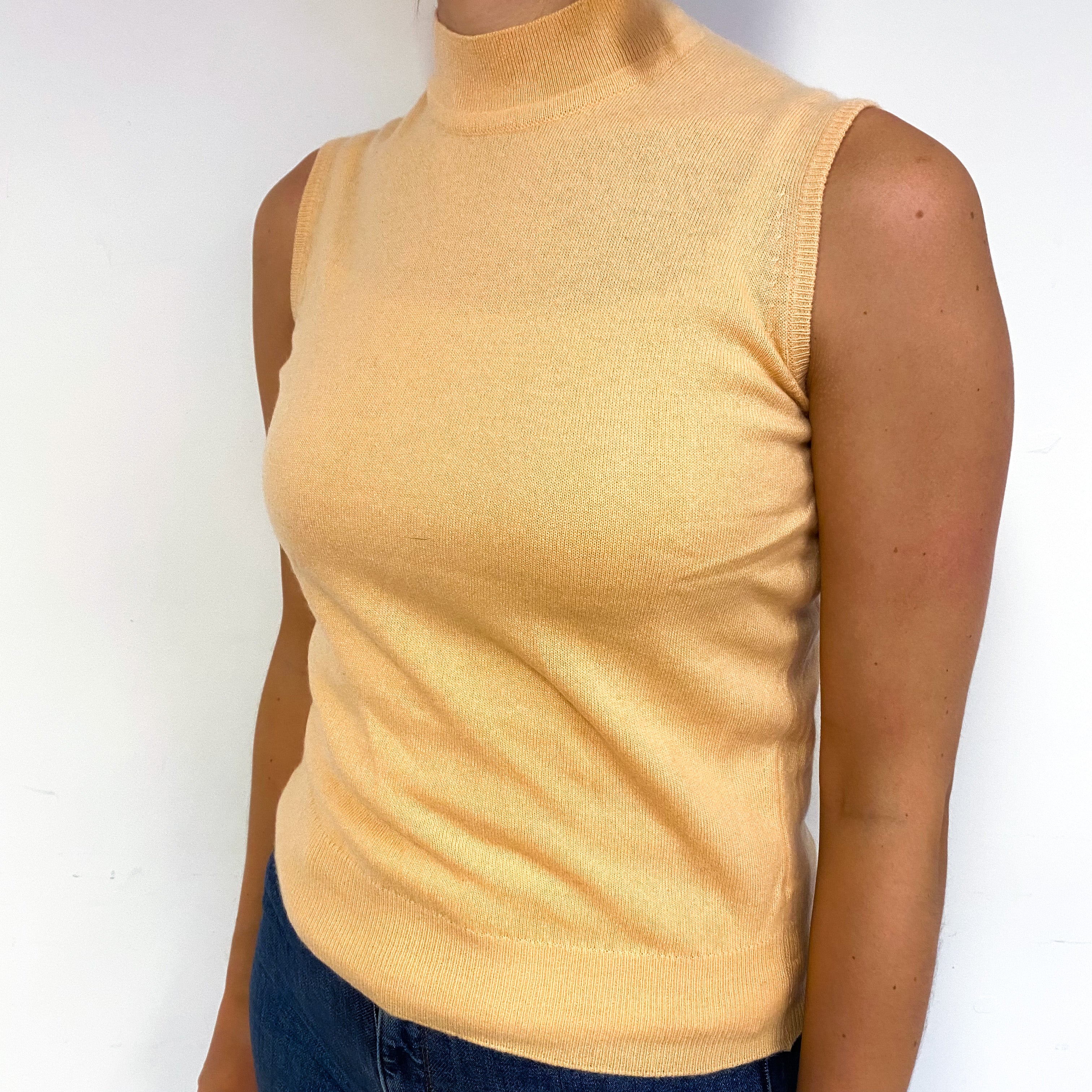 Scottish Peach Orange Cashmere Turtle Neck Tank Top Small
