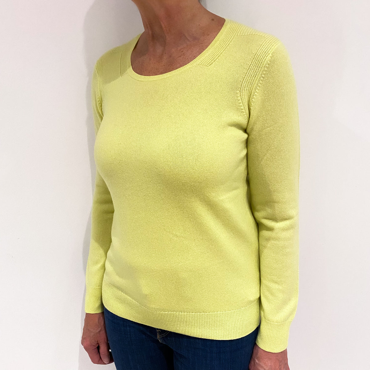 Jaeger Neon Yellow Cashmere Crew Neck Jumper Medium