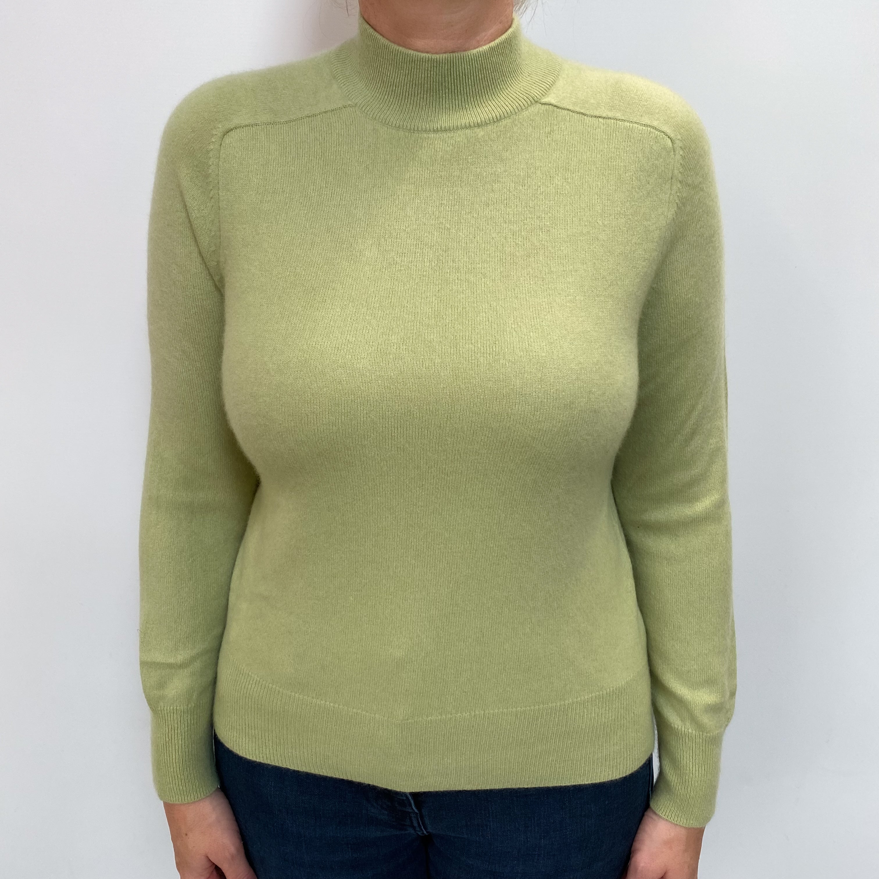 Pistachio Green Cashmere Turtle Neck Jumper Large