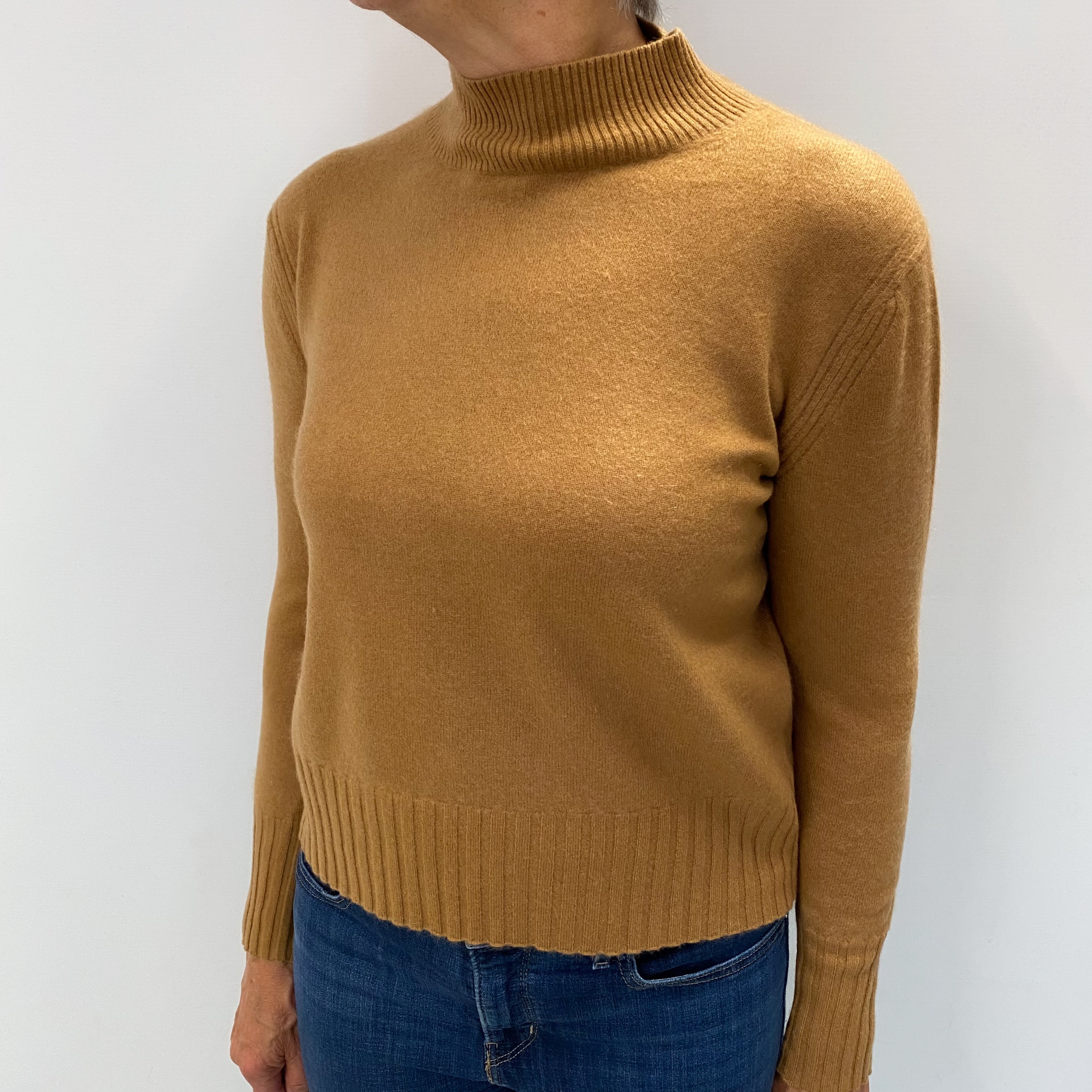 Butterscotch Brown Cashmere Boxy Turtle Neck Jumper Medium