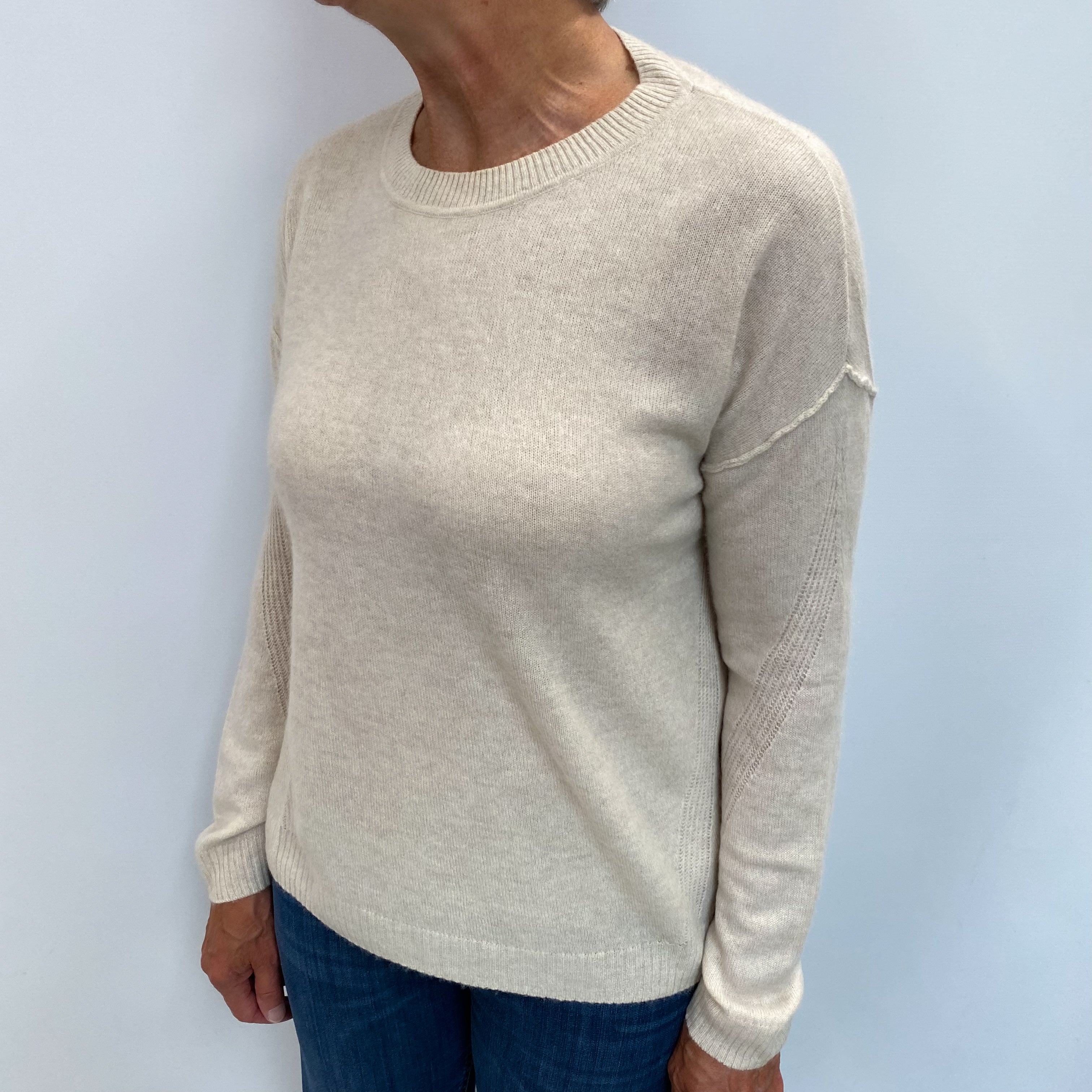 Oatmeal Beige Cashmere Crew Neck Jumper Medium