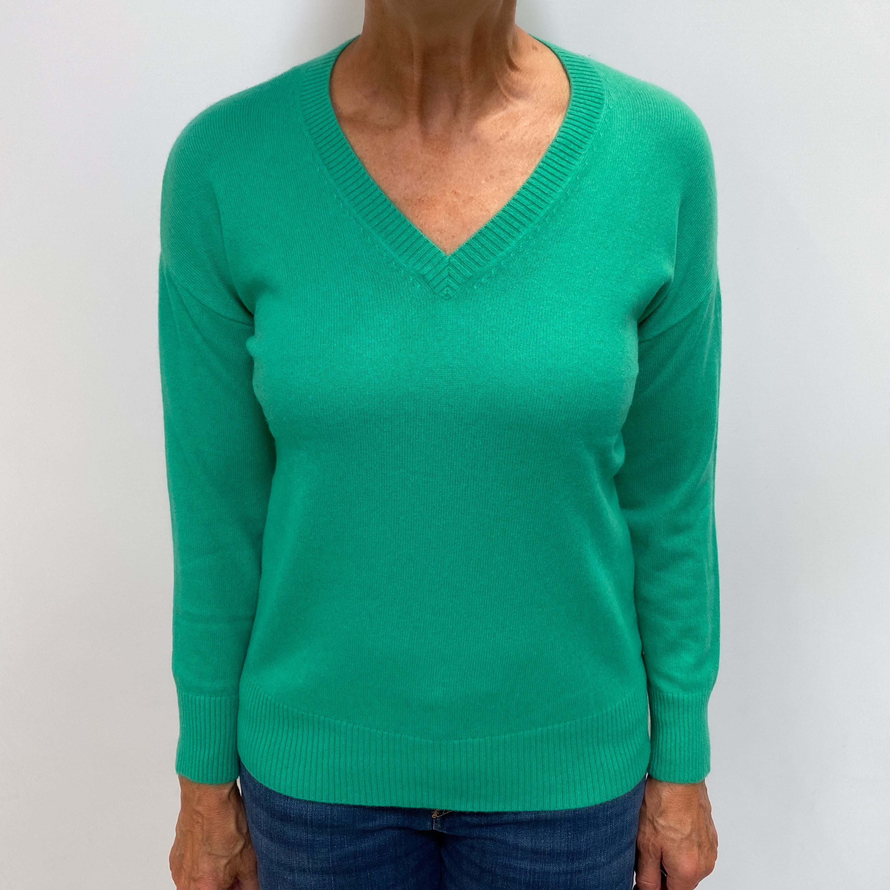 Emerald Green Cashmere V Neck Jumper Medium