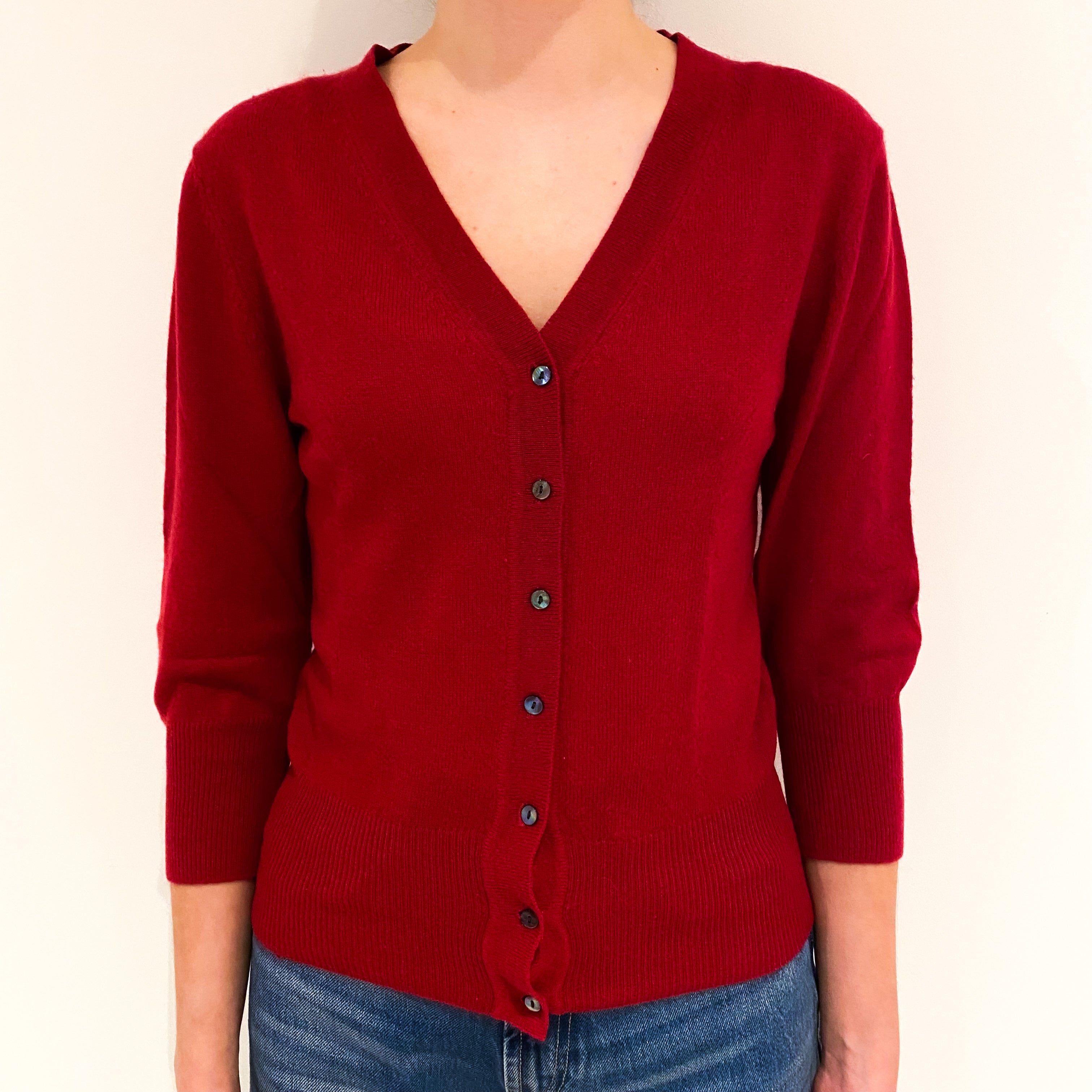 Cherry Red Cashmere V-Neck Cardigan Extra Small